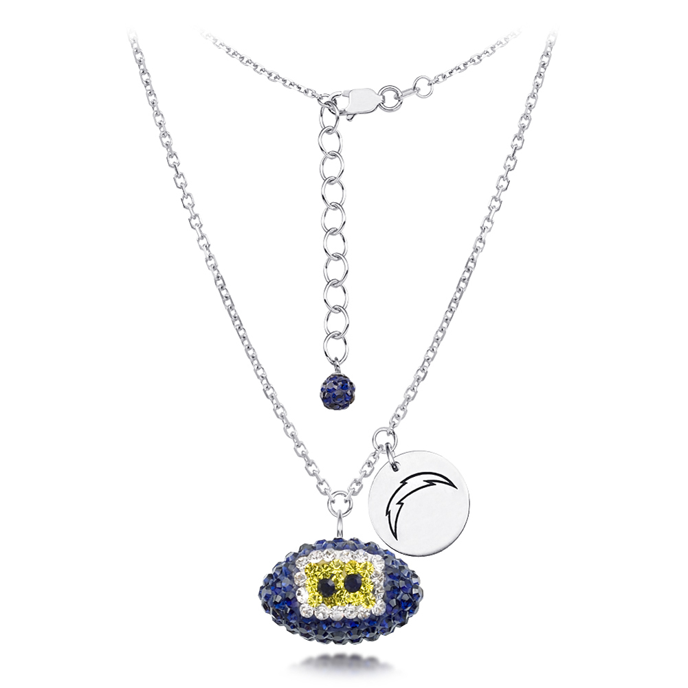 San Diego Chargers Sterling Silver Necklace with Crystal Football Pendant