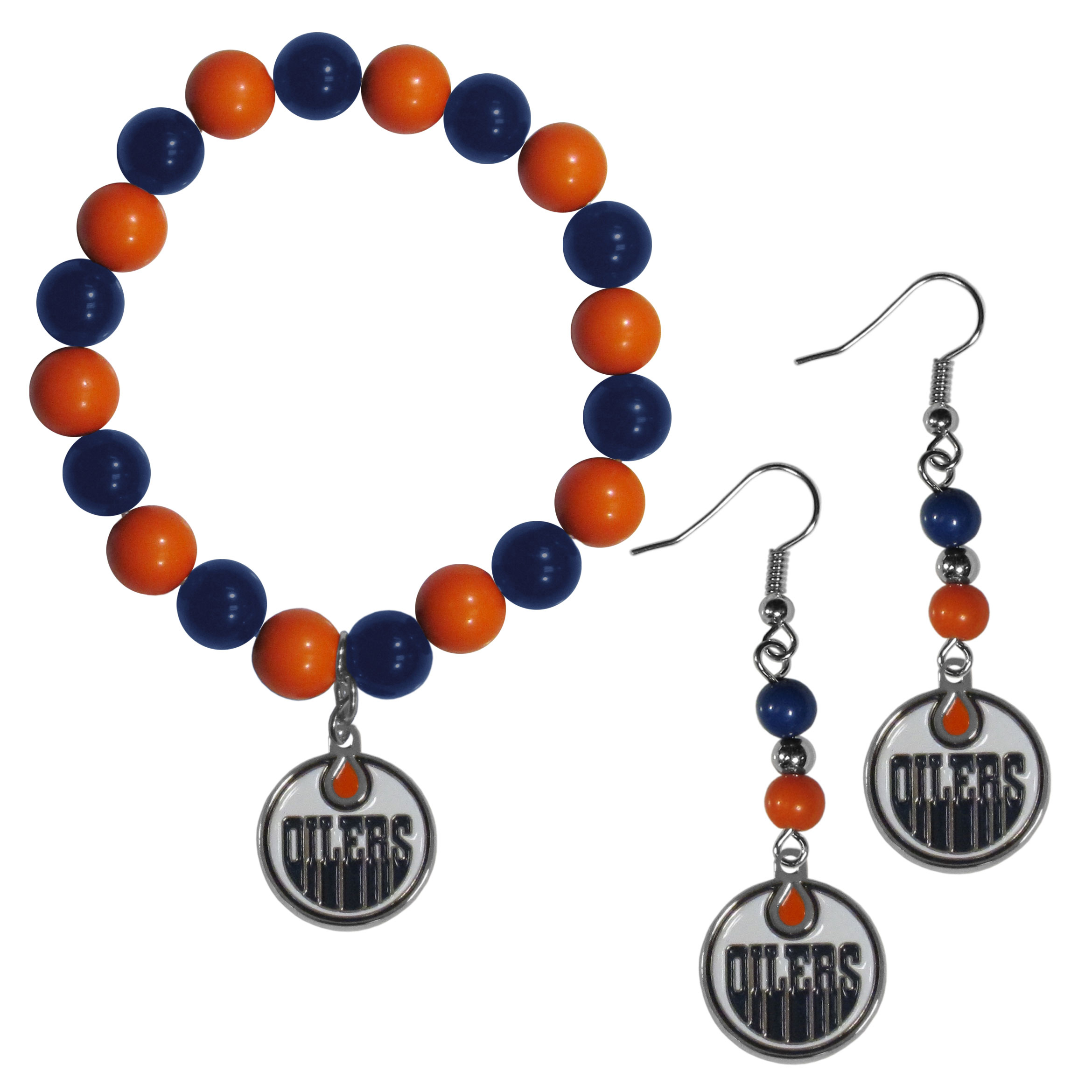 Edmonton Oilers Fan Bead Earrings and Bracelet Set