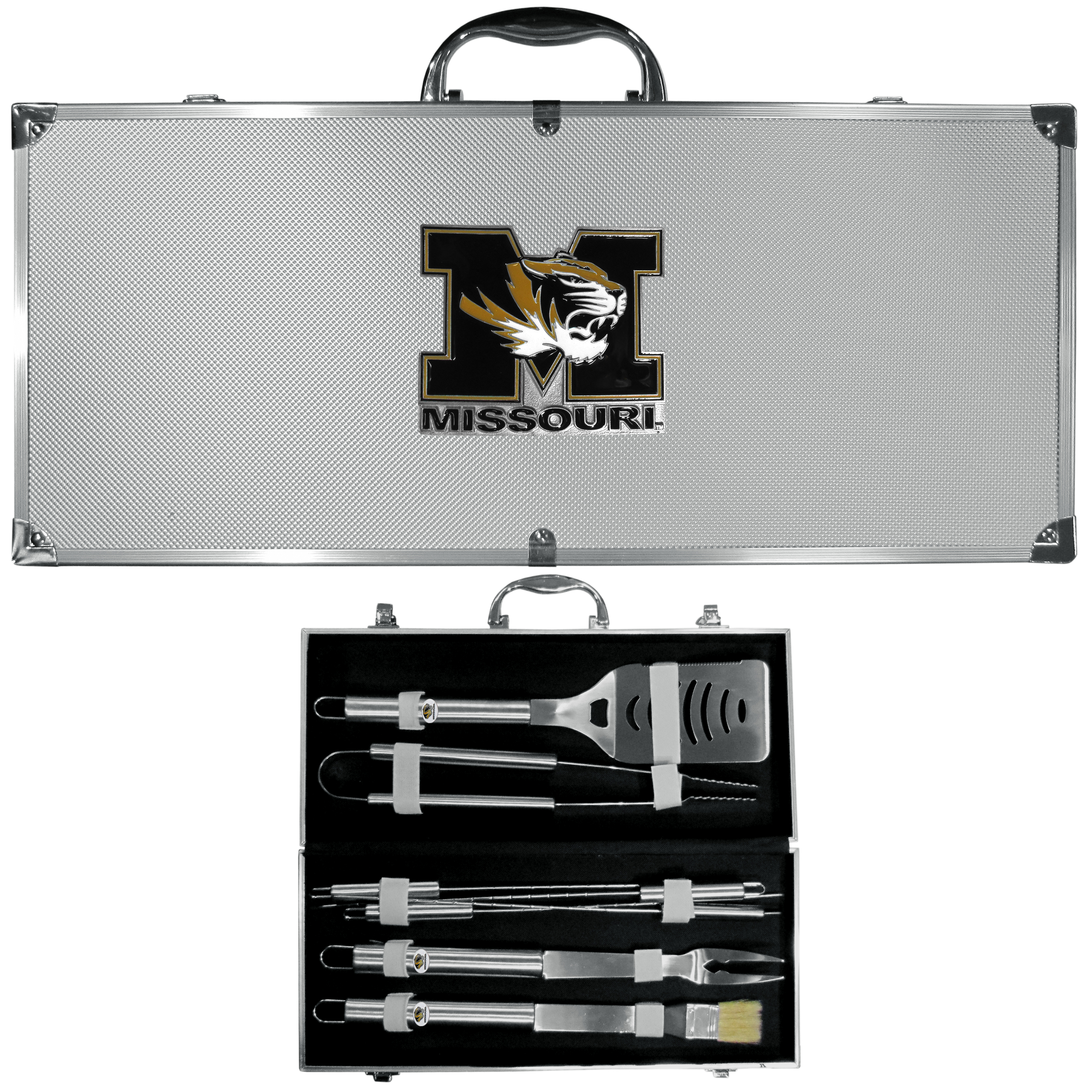 Missouri Tigers 8 pc Stainless Steel BBQ Set w/Metal Case    