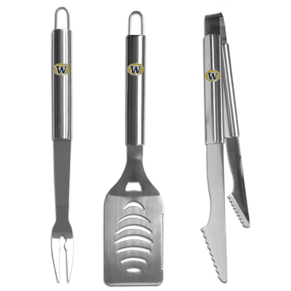 Washington Huskies 3 pc Stainless Steel BBQ Set    