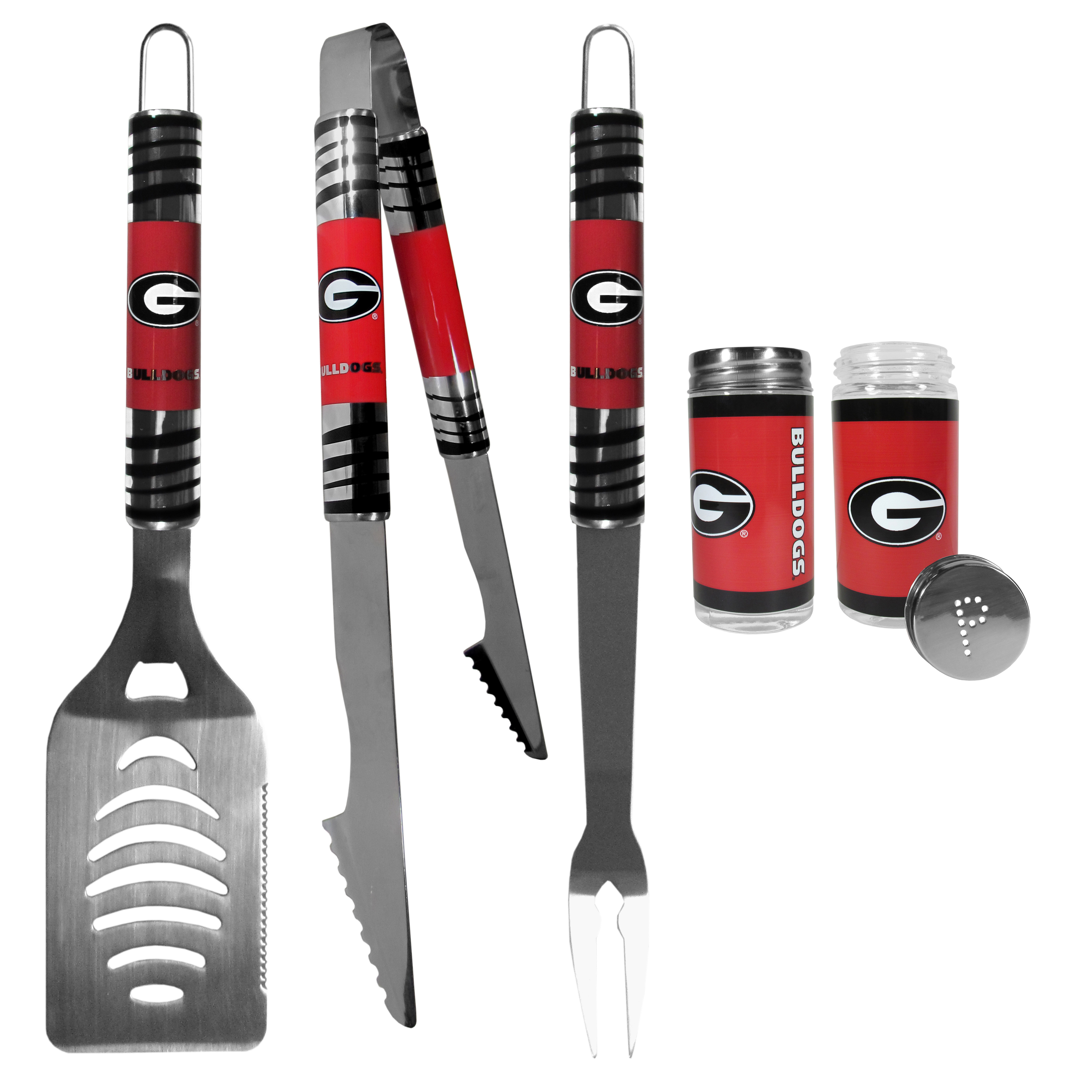 Georgia Bulldogs 3 pc Tailgater BBQ Set and Salt and Pepper Shaker Set    