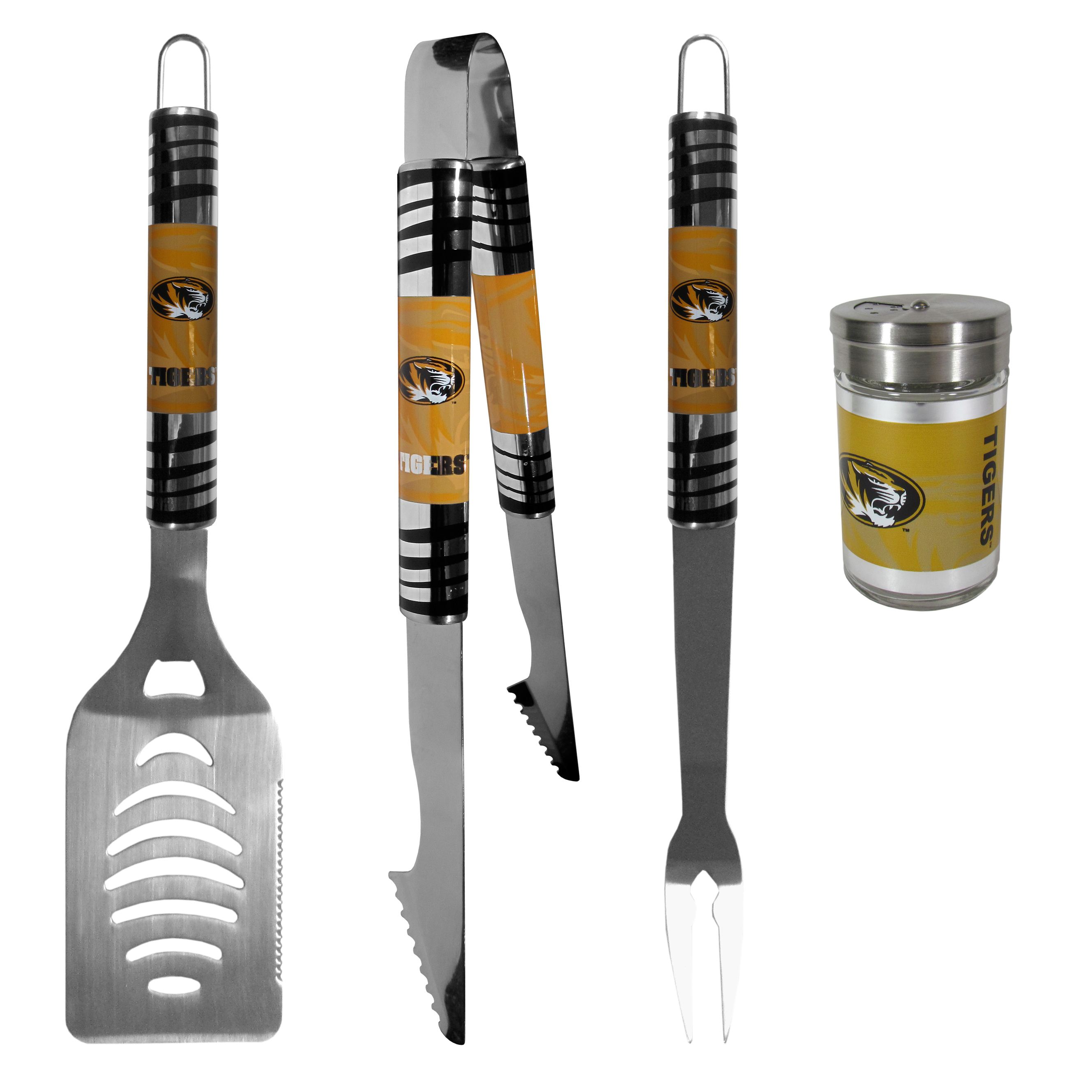 Missouri Tigers 3 pc Tailgater BBQ Set and Season Shaker    