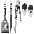Michigan St. Spartans 3 pc Steel Logo BBQ Tools w/Chip Clips