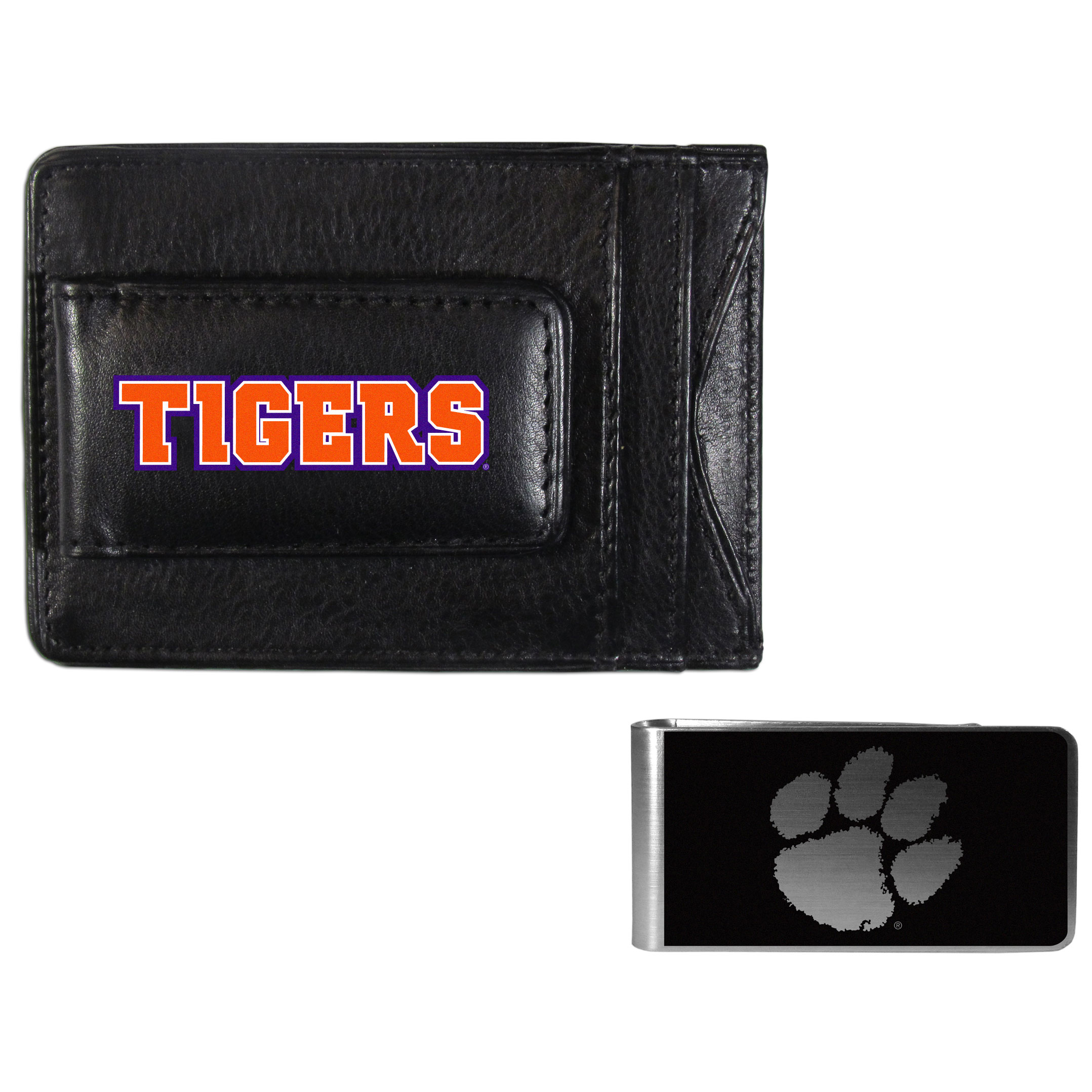 Clemson Tigers Leather Cash & Cardholder & Black Money Clip    