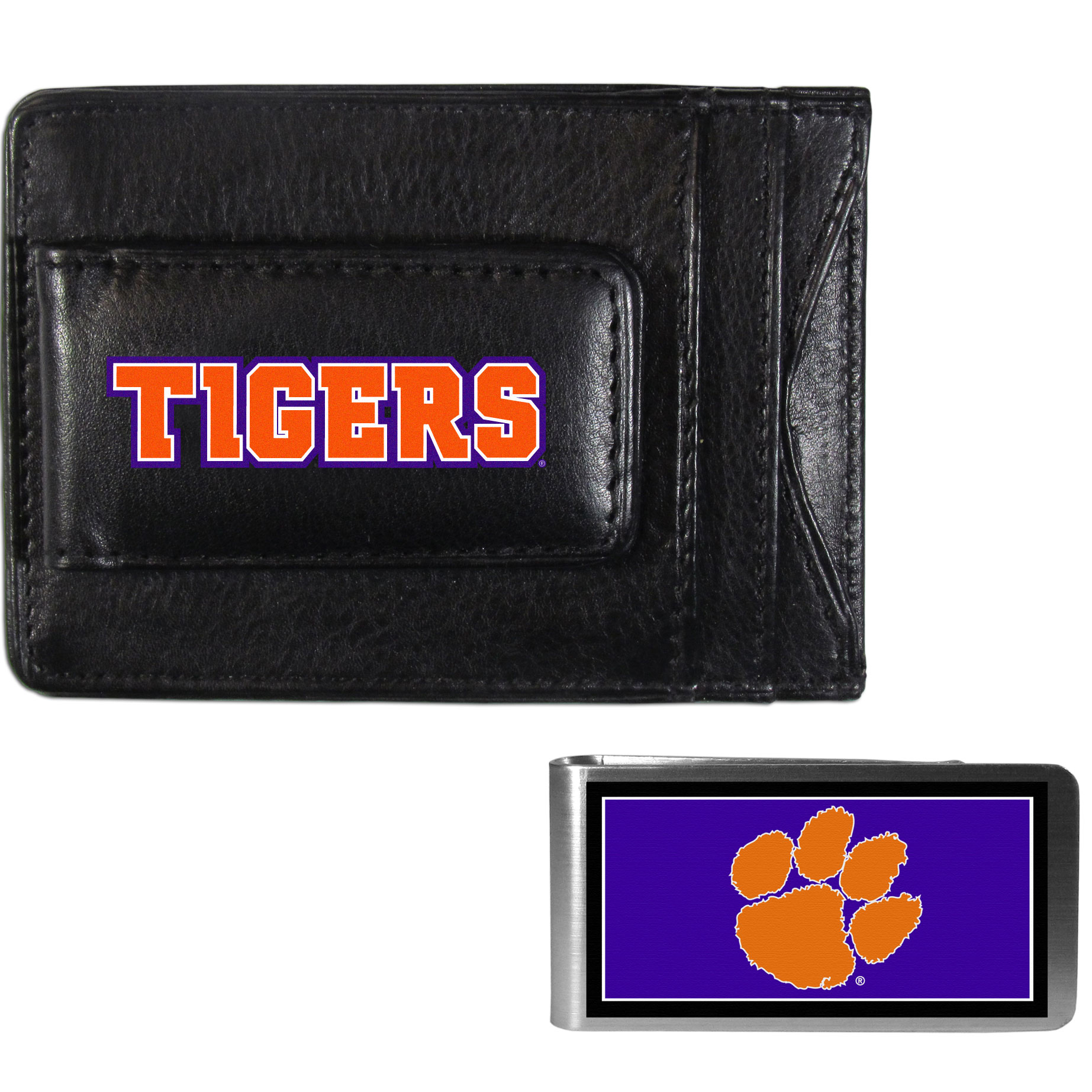 Clemson Tigers Leather Cash & Cardholder & Color Money Clip    