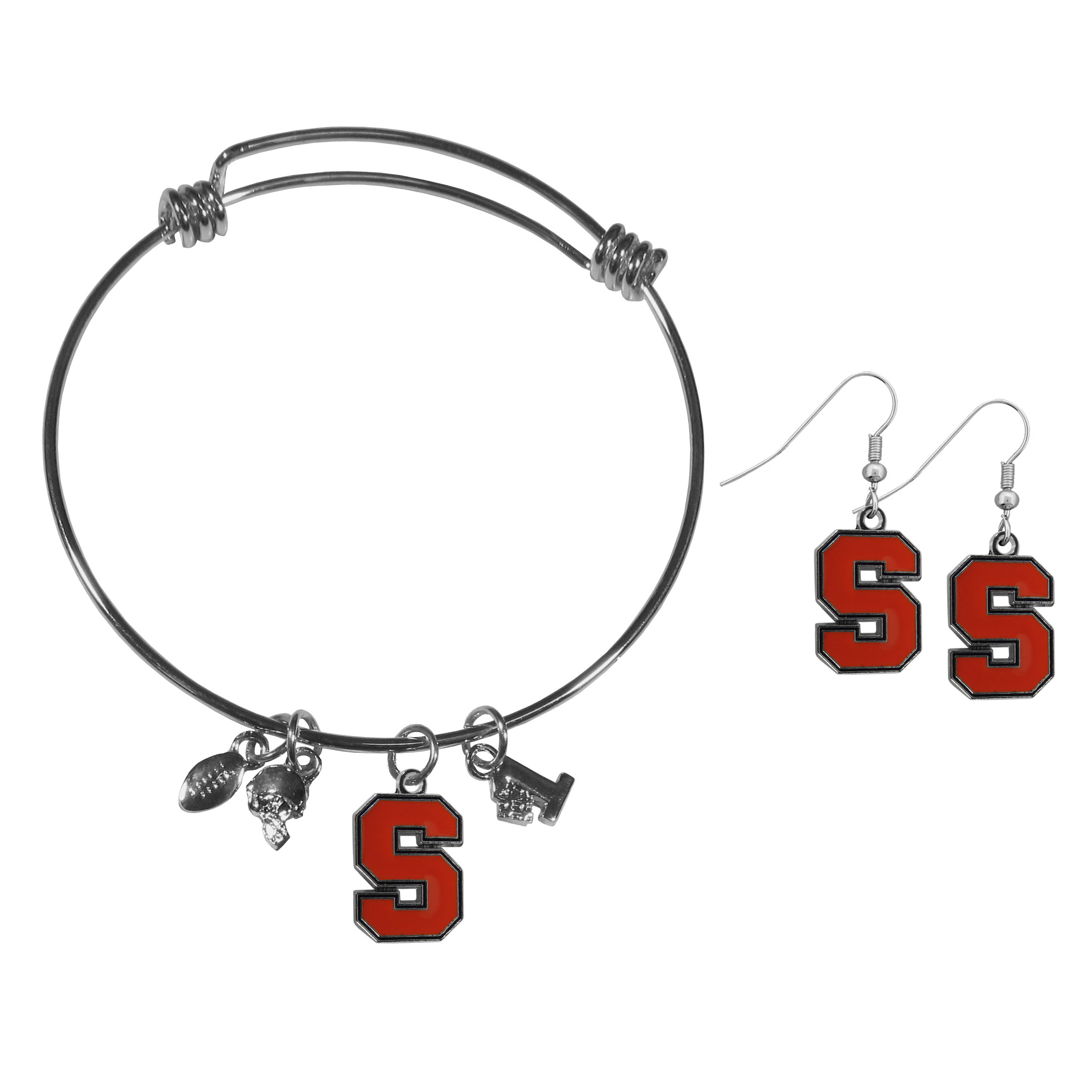 Syracuse Orange Dangle Earrings and Charm Bangle Bracelet Set    