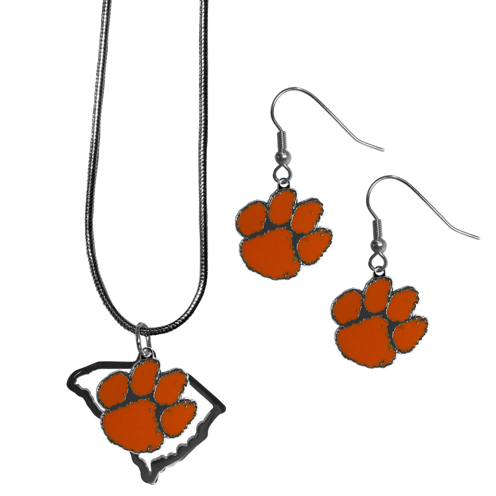 Clemson Tigers Dangle Earrings and State Necklace Set    