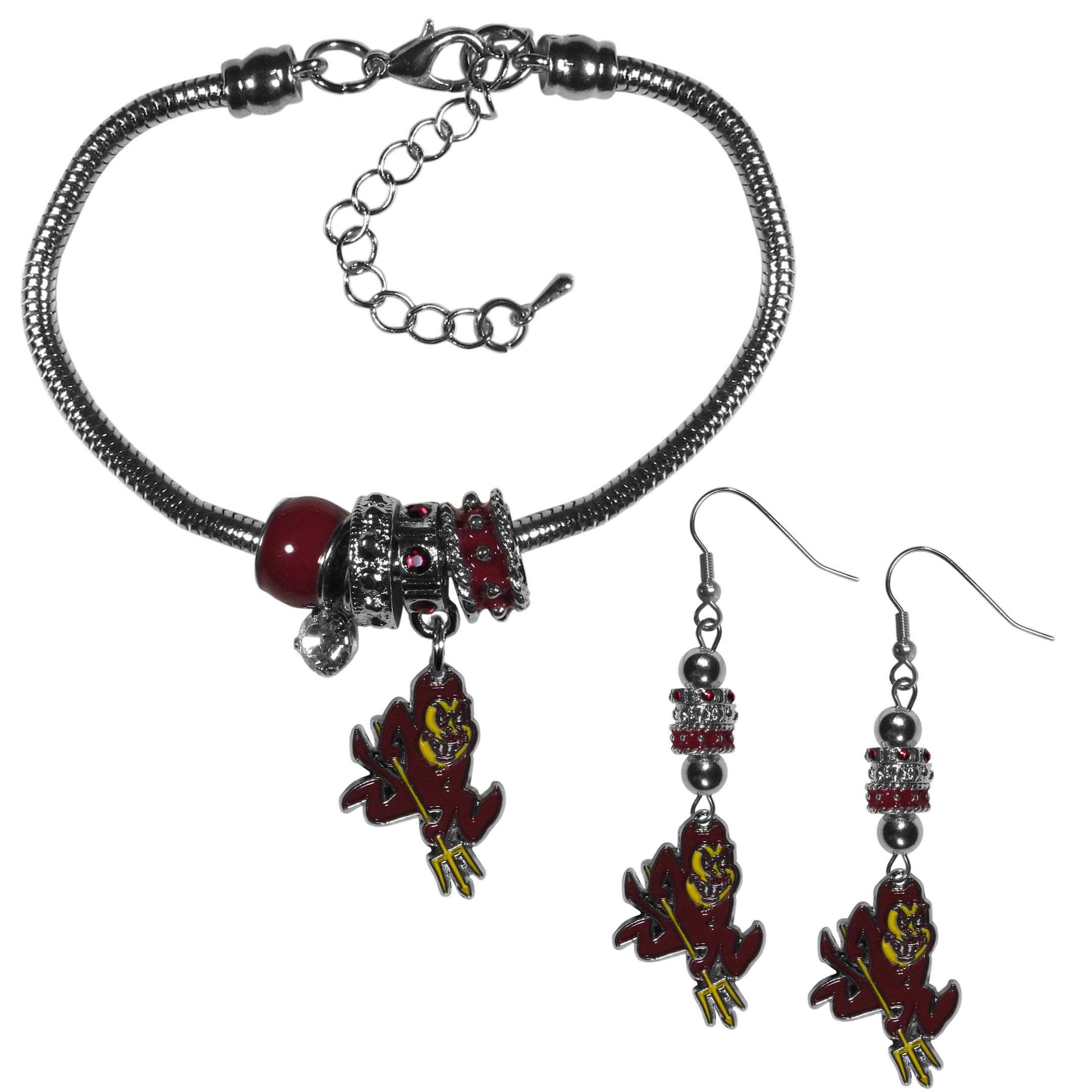 Arizona St. Sun Devils Euro Bead Earrings and Bracelet Set    