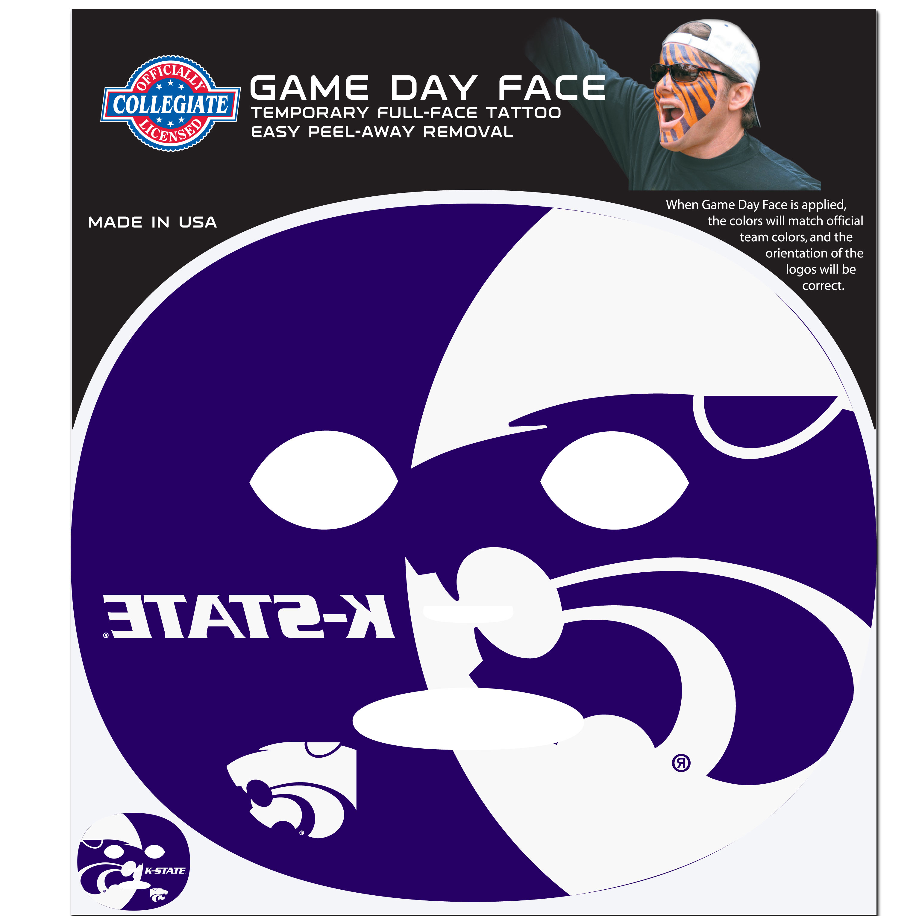 Kansas St. Wildcats Game Face Temporary Tattoo    