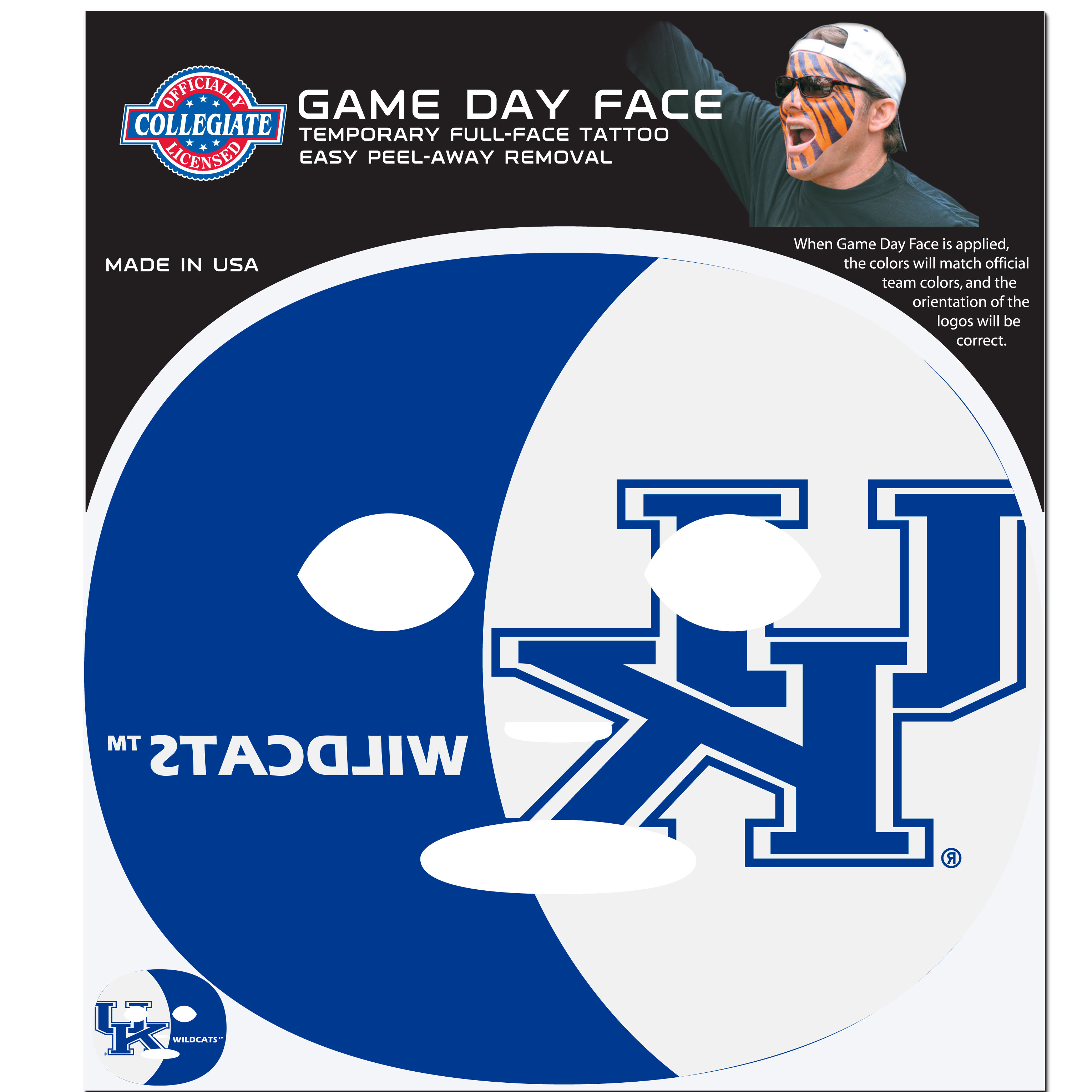 Kentucky Wildcats Game Face Temporary Tattoo    