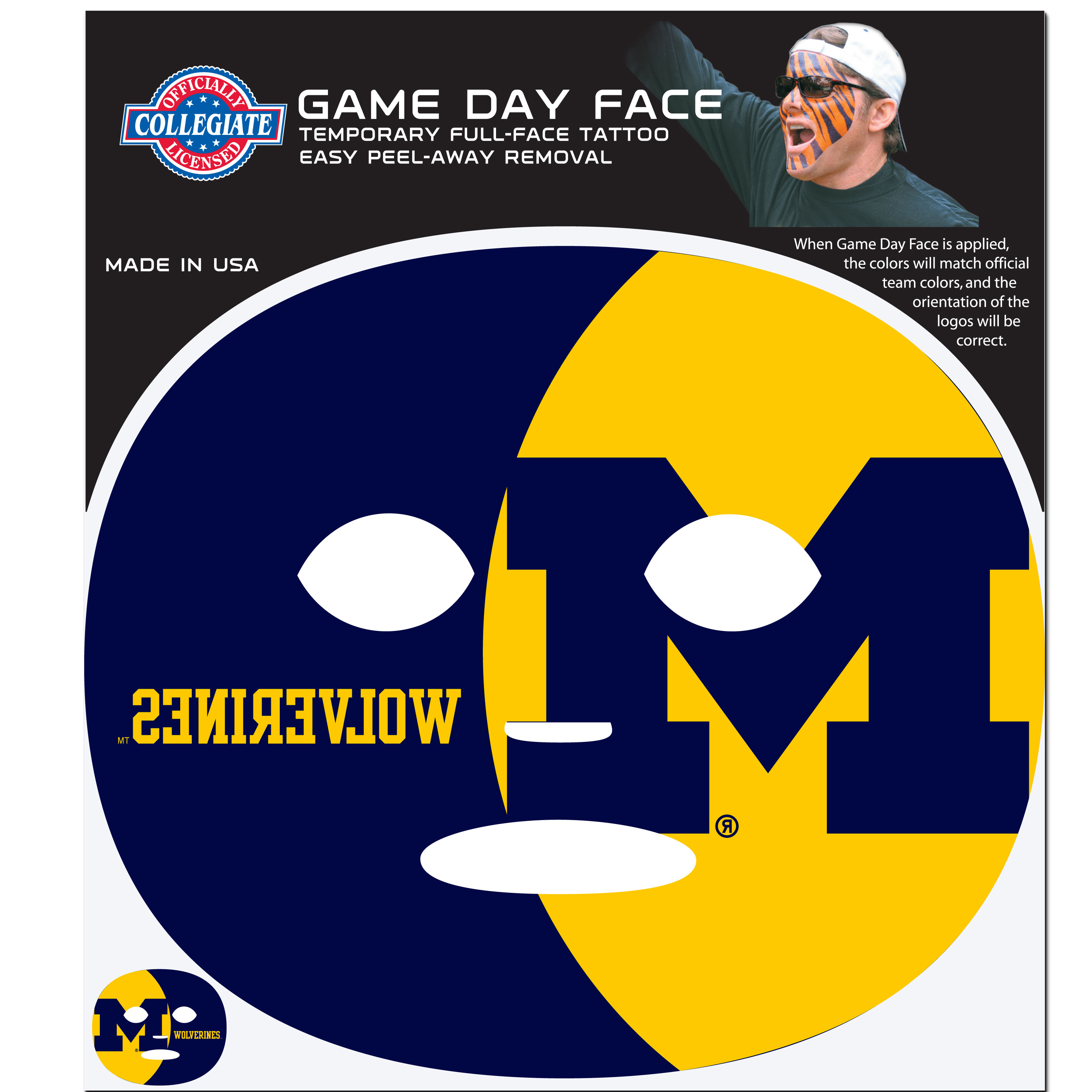 Michigan Wolverines Game Face Temporary Tattoo    