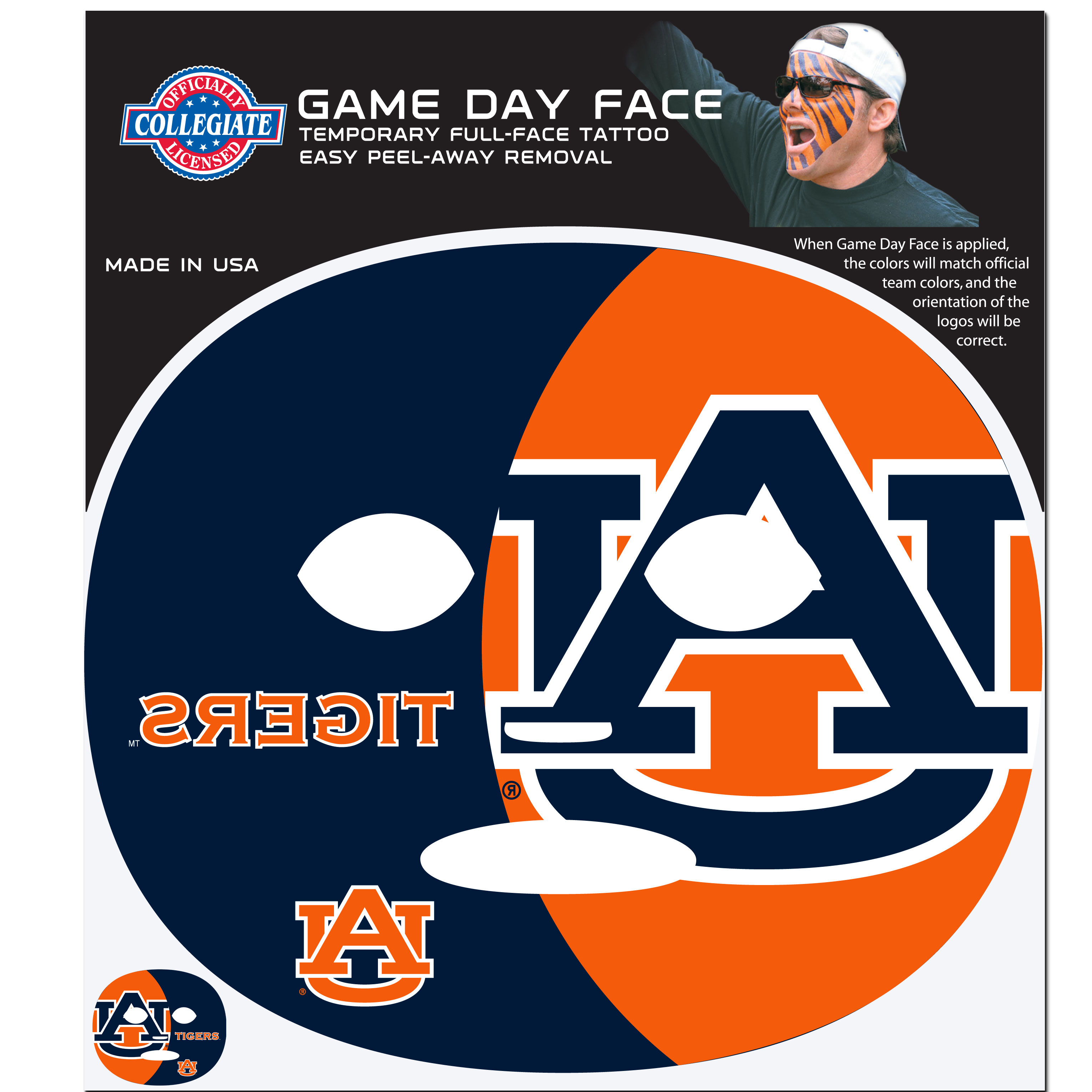 Auburn Tigers Game Face Temporary Tattoo