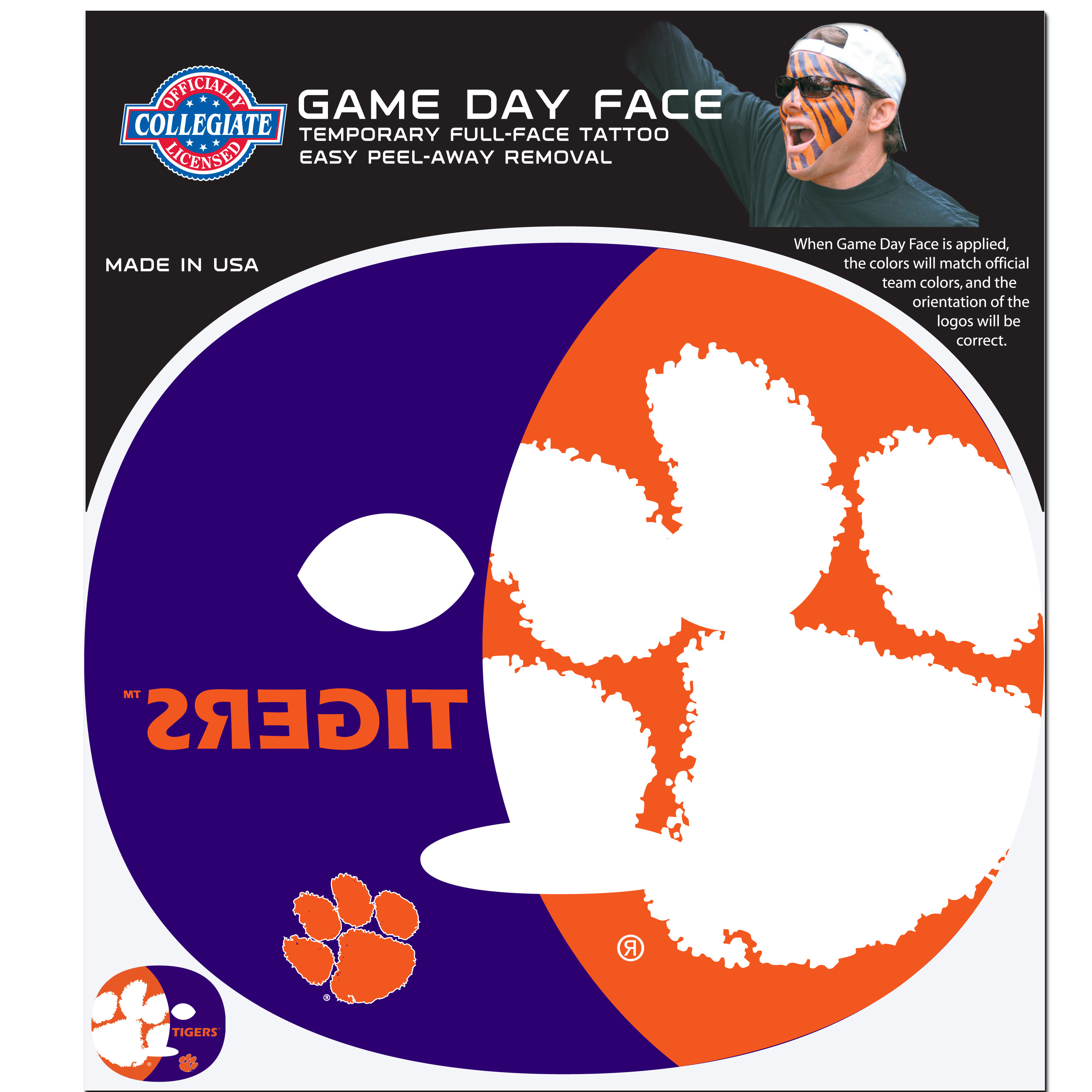 Clemson Tigers Game Face Temporary Tattoo    