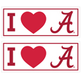 Alabama Crimson Tide I Heart Bumper Style Decal, 2 pack