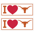 Texas Longhorns I Heart Bumper Style Decal, 2 pack