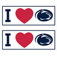 Penn St. Nittany Lions I Heart Bumper Style Decal, 2 pack