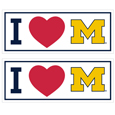 Michigan Wolverines I Heart Bumper Style Decal, 2 pack
