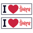 Nebraska Cornhuskers I Heart Bumper Style Decal, 2 pack