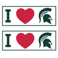 Michigan St. Spartans I Heart Bumper Style Decal, 2 pack