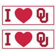 Oklahoma Sooners I Heart Bumper Style Decal, 2 pack