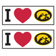 Iowa Hawkeyes I Heart Bumper Style Decal, 2 pack