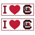 S. Carolina Gamecocks I Heart Bumper Style Decal, 2 pack