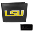 LSU Tigers Leather Bi-fold Wallet & Black Money Clip