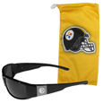 Etched Chrome Wrap Sunglasses and Bag Set
