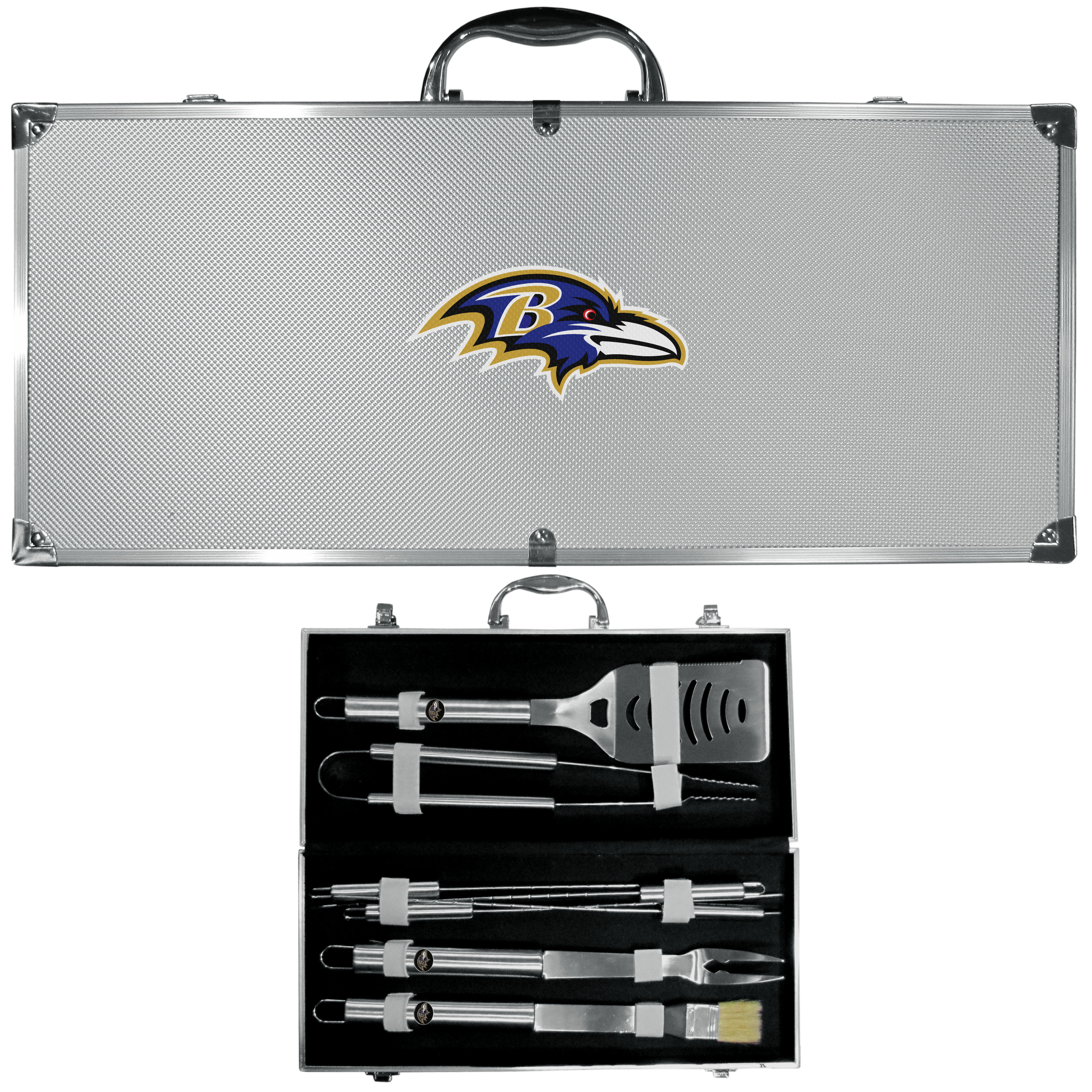 Baltimore Ravens 8 pc Stainless Steel BBQ Set w/Metal Case    