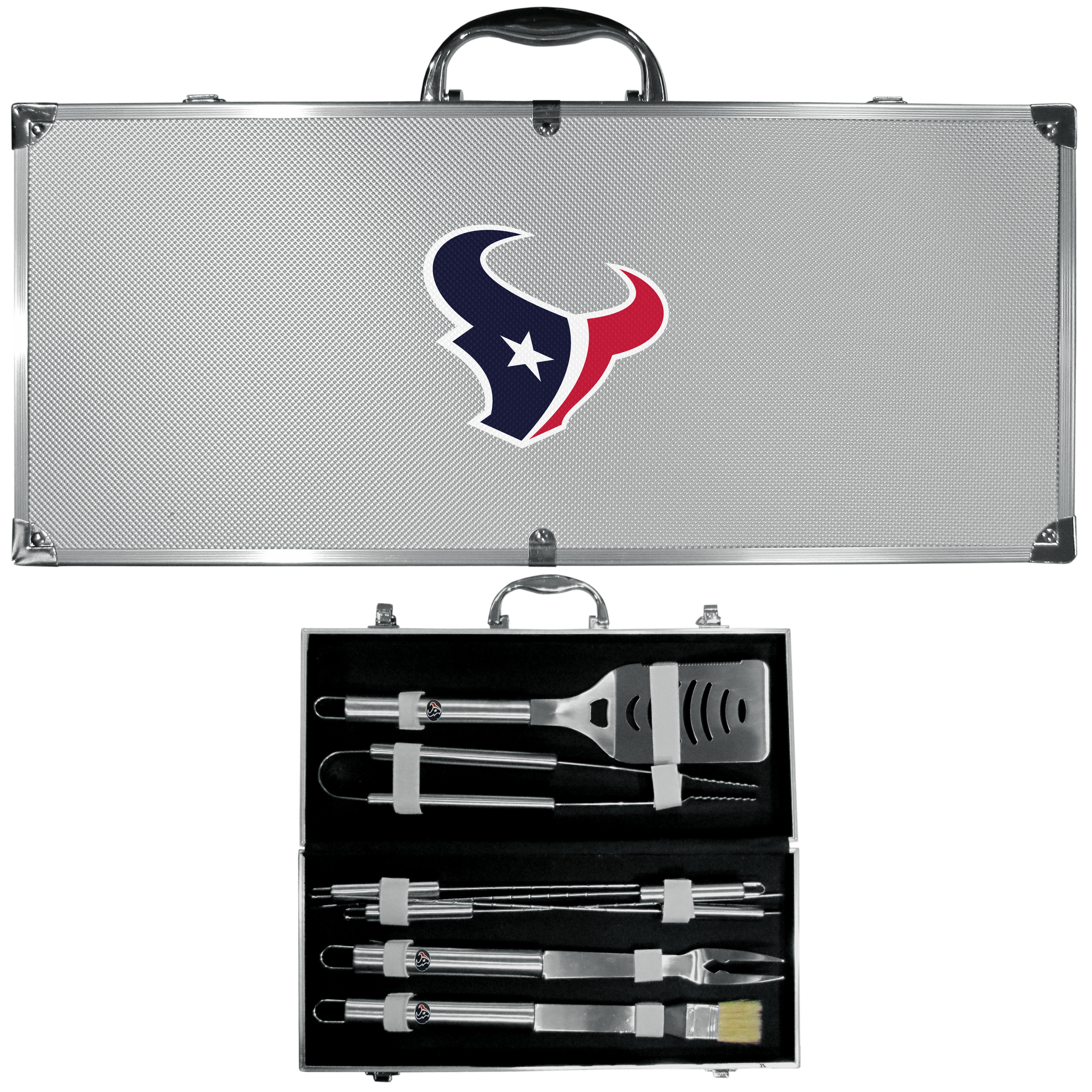 Houston Texans 8 pc Stainless Steel BBQ Set w/Metal Case    