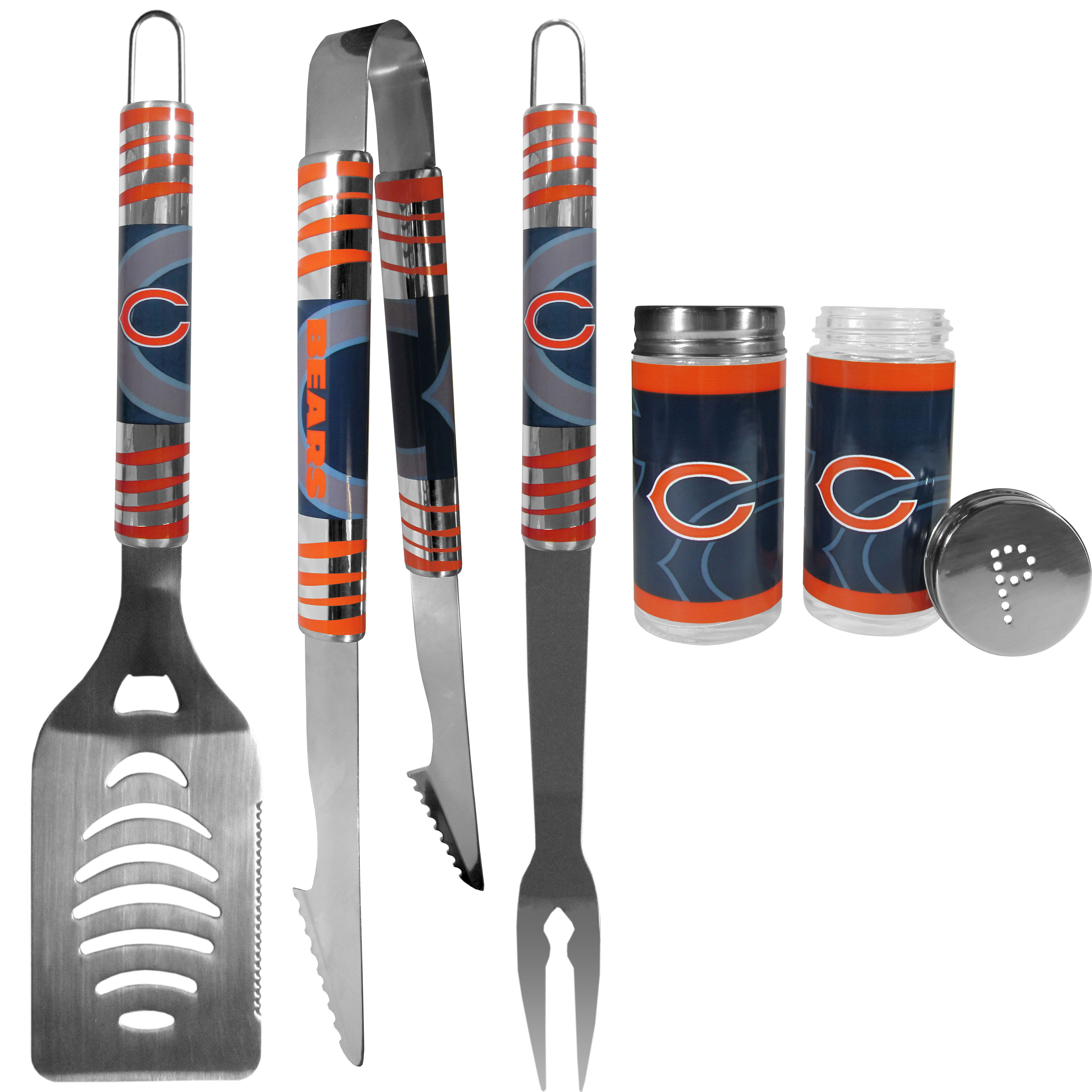 Chicago Bears 3 pc Tailgater BBQ Set and Salt and Pepper Shaker Set    