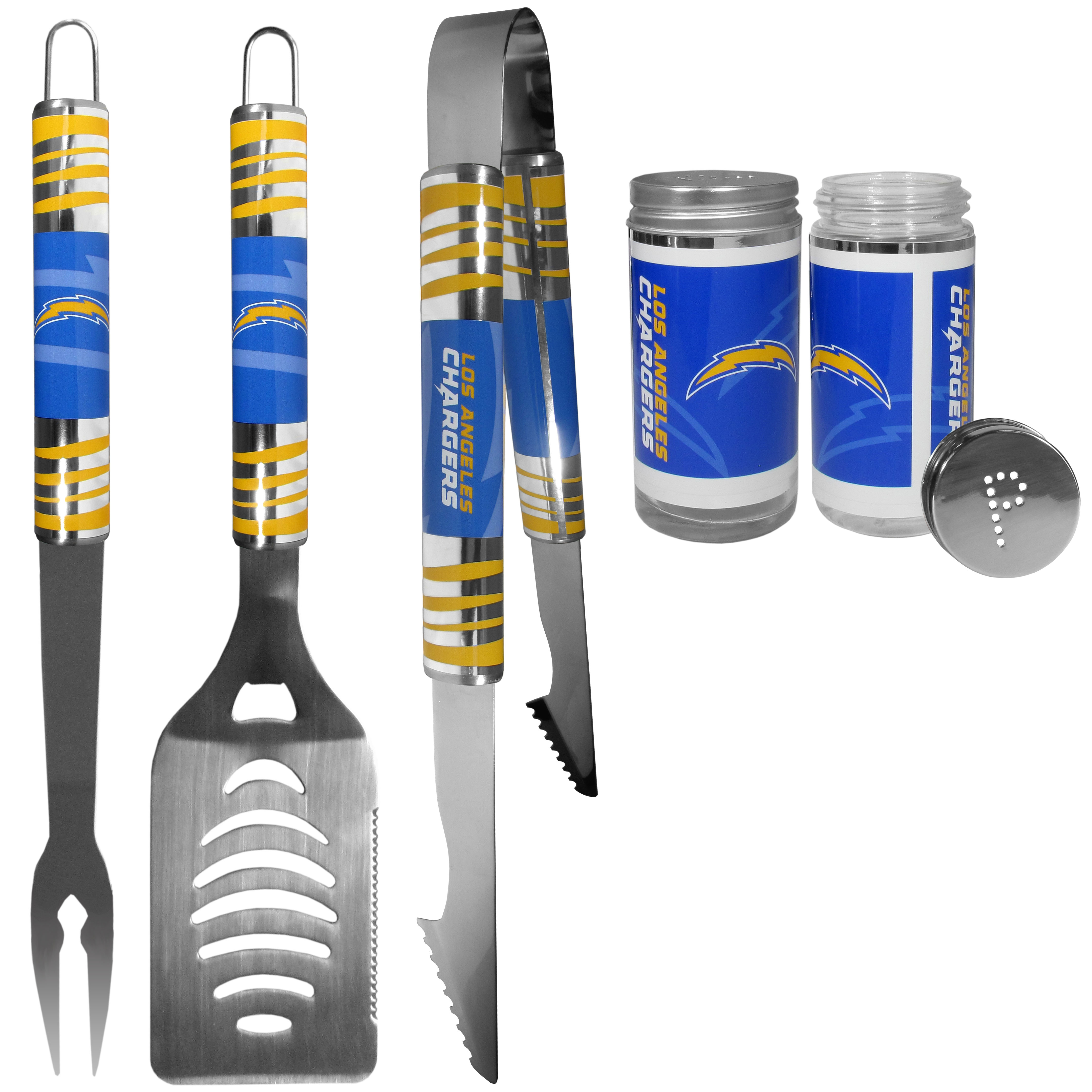 Los Angeles Chargers 3 pc Tailgater BBQ Set and Salt and Pepper Shaker Set    