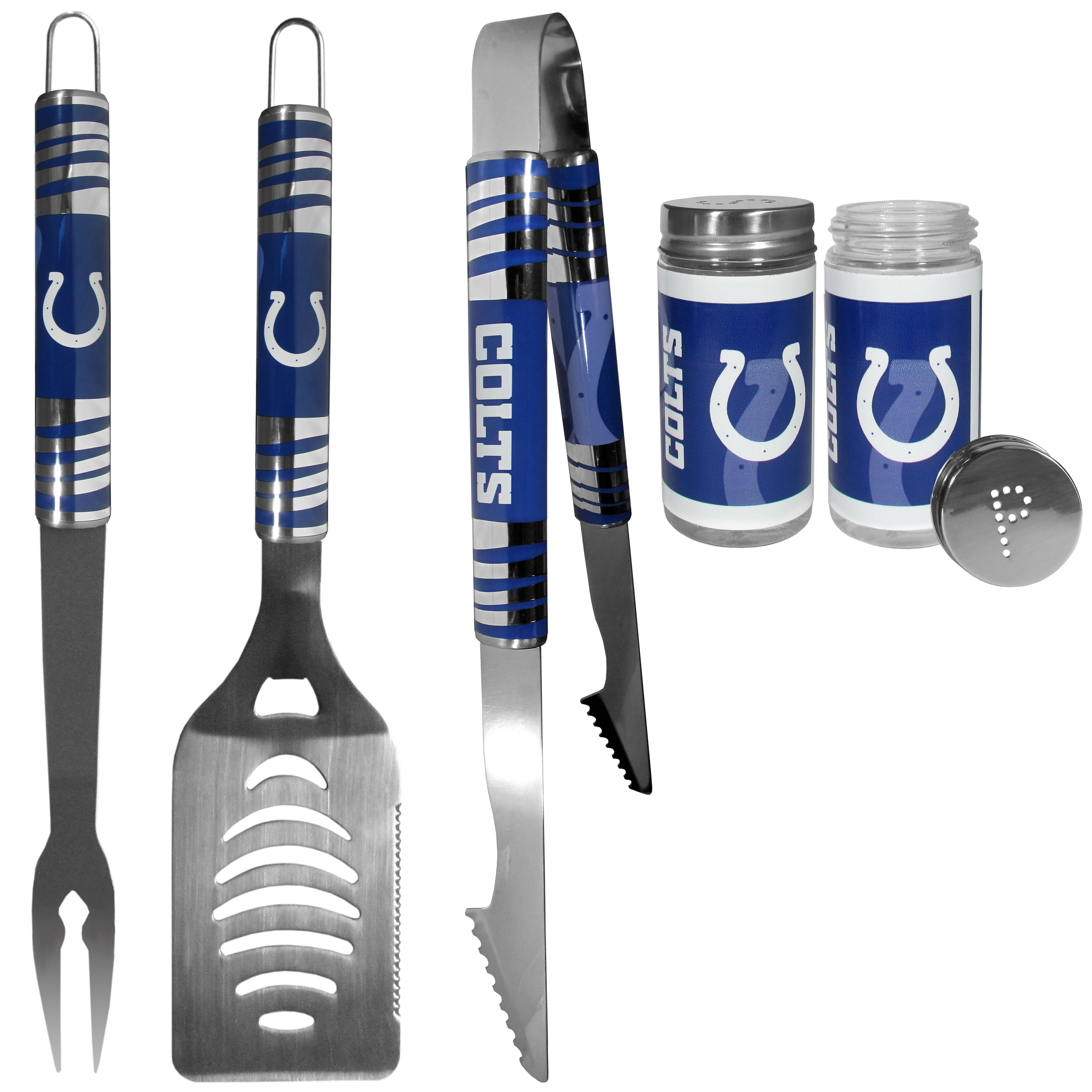 Indianapolis Colts 3 pc Tailgater BBQ Set and Salt and Pepper Shaker Set    