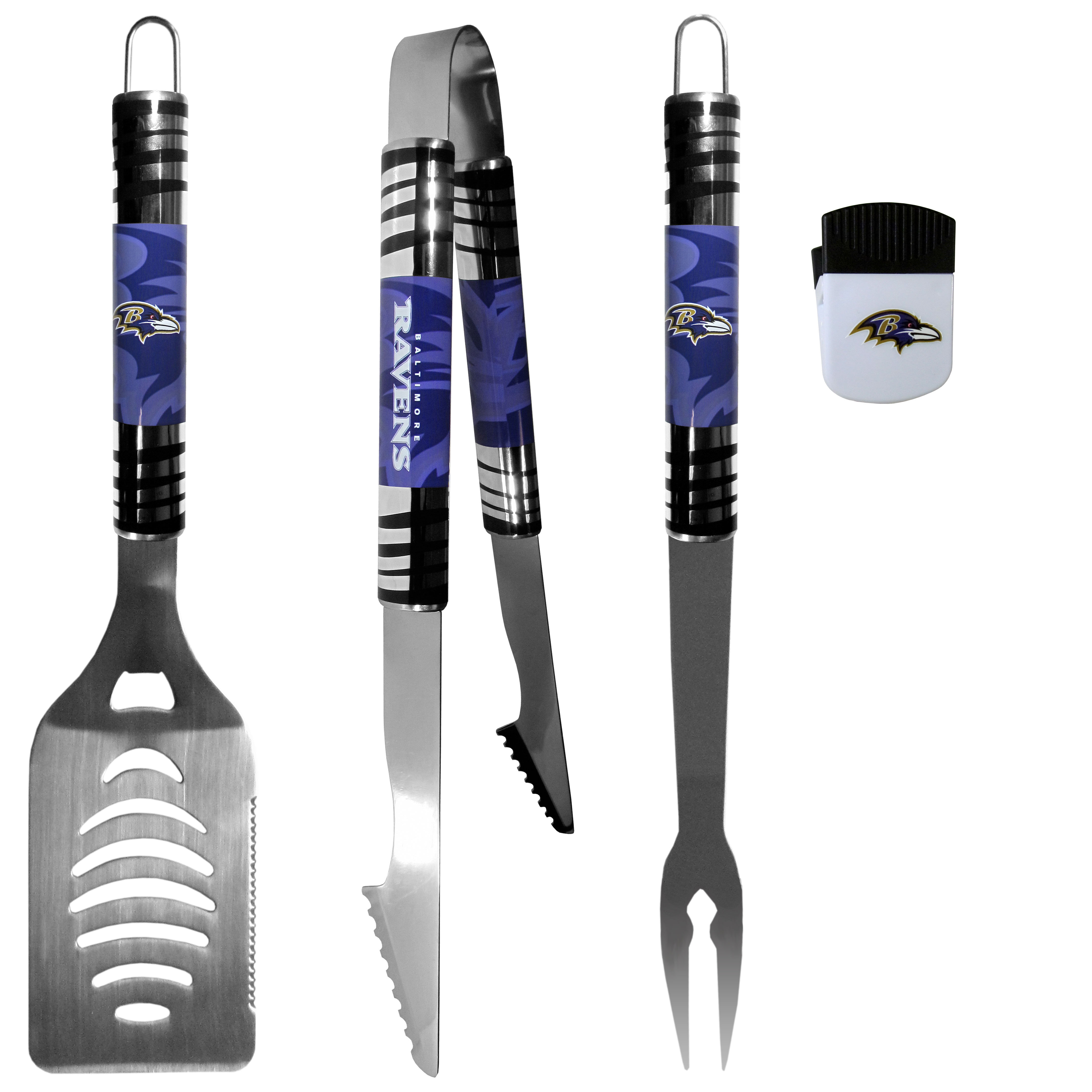 Baltimore Ravens 3 pc BBQ Set and Chip Clip    