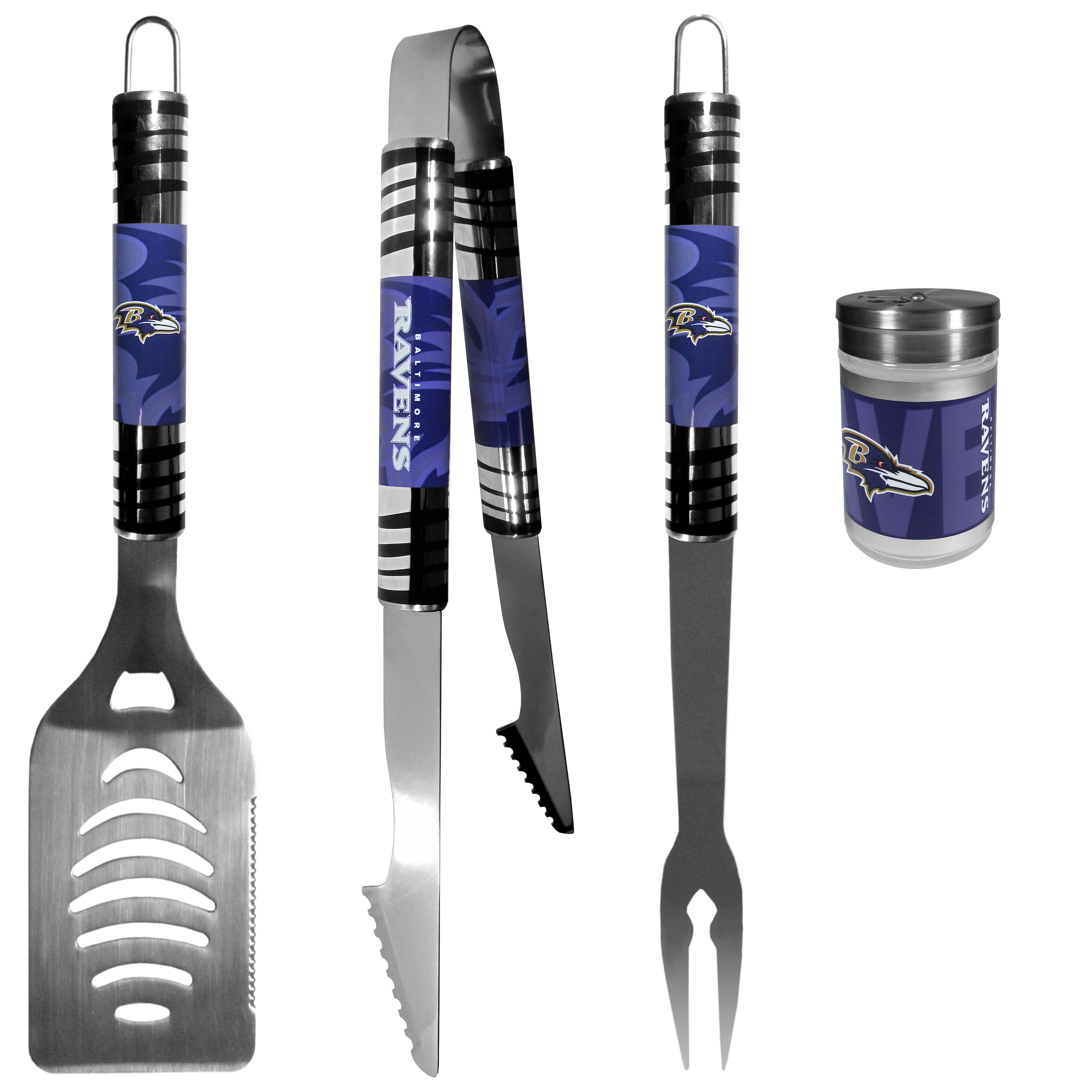 Baltimore Ravens 3 pc Tailgater BBQ Set and Season Shaker    