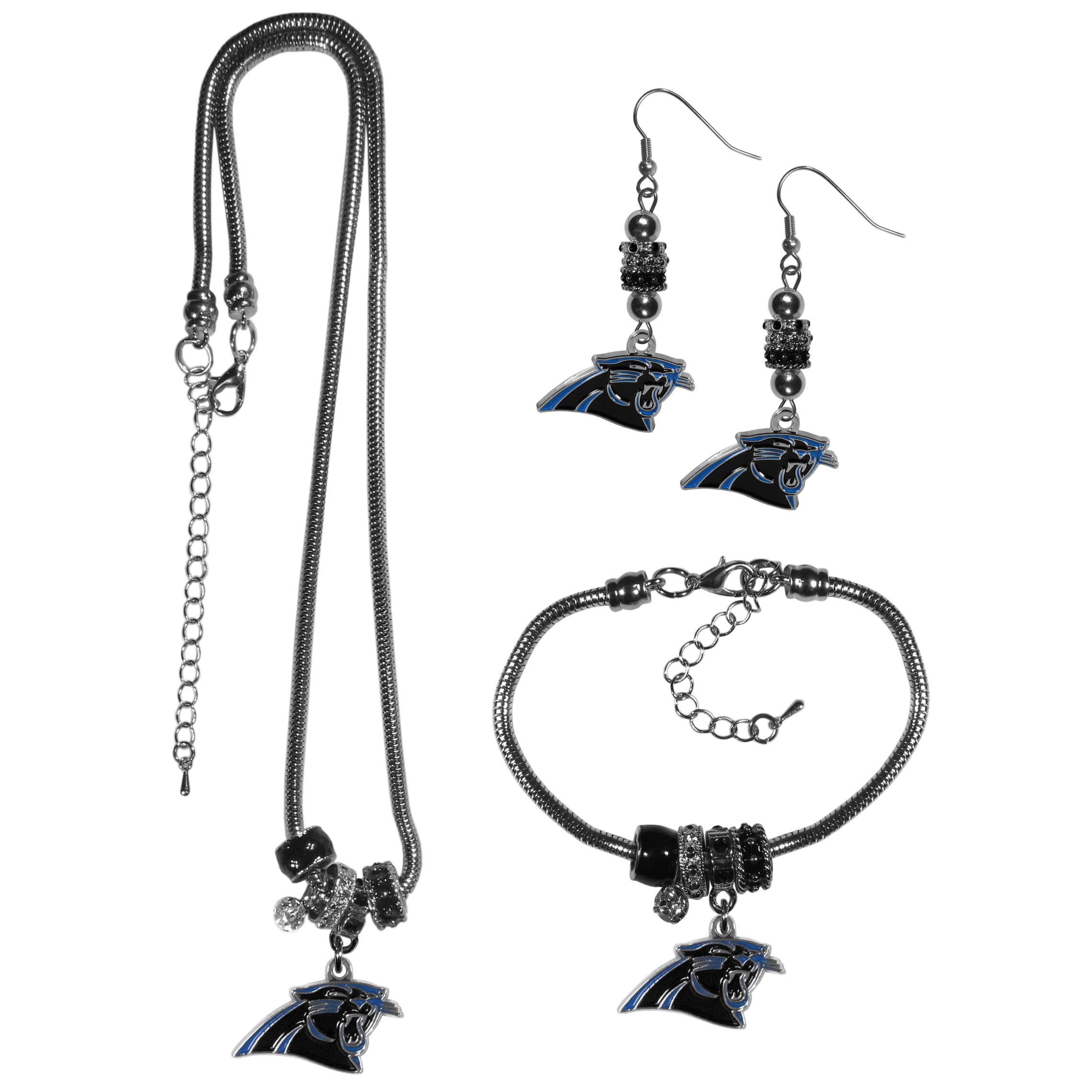 Carolina Panthers Euro Bead Jewelry 3 piece Set    