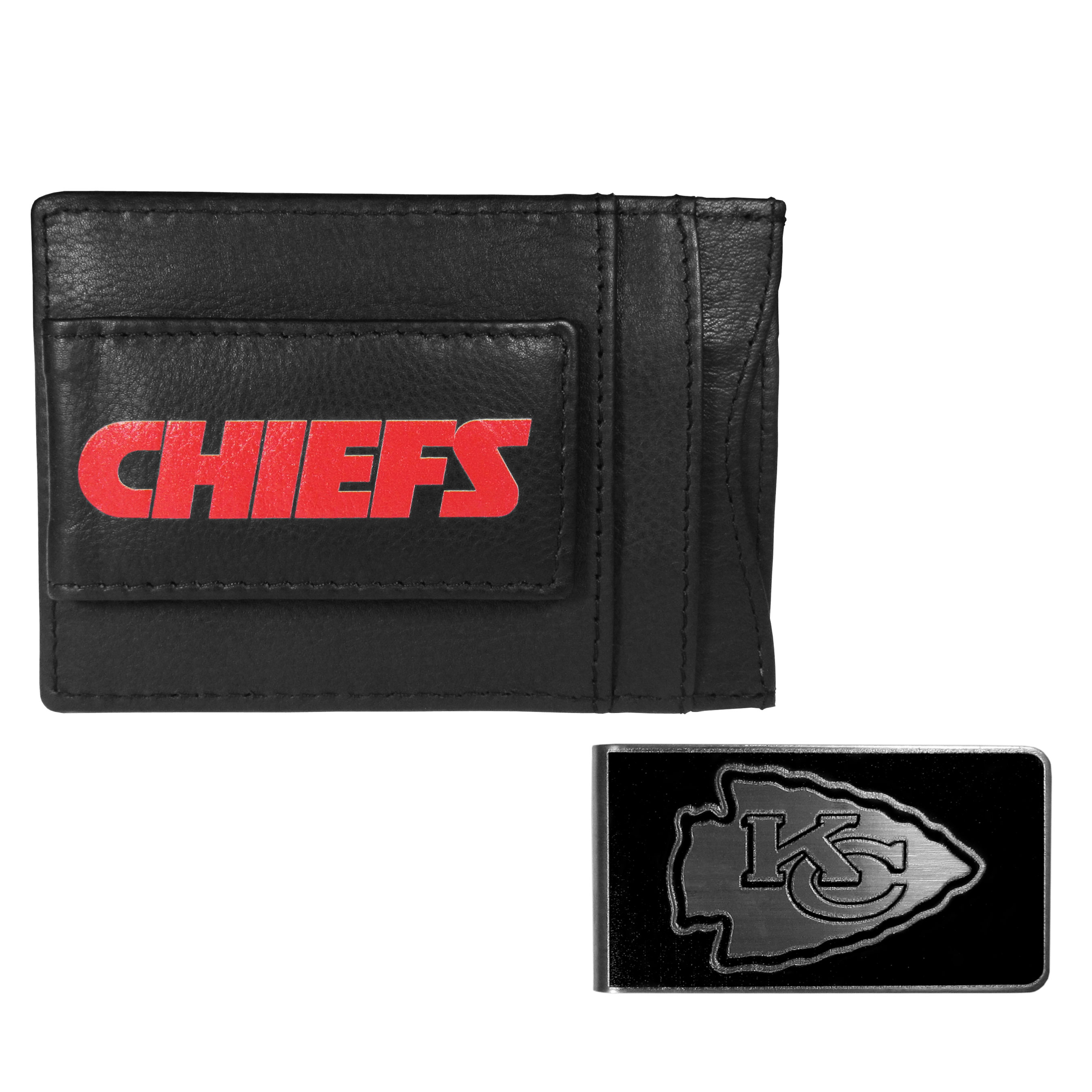 Kansas City Chiefs Leather Cash & Cardholder & Black Money Clip    