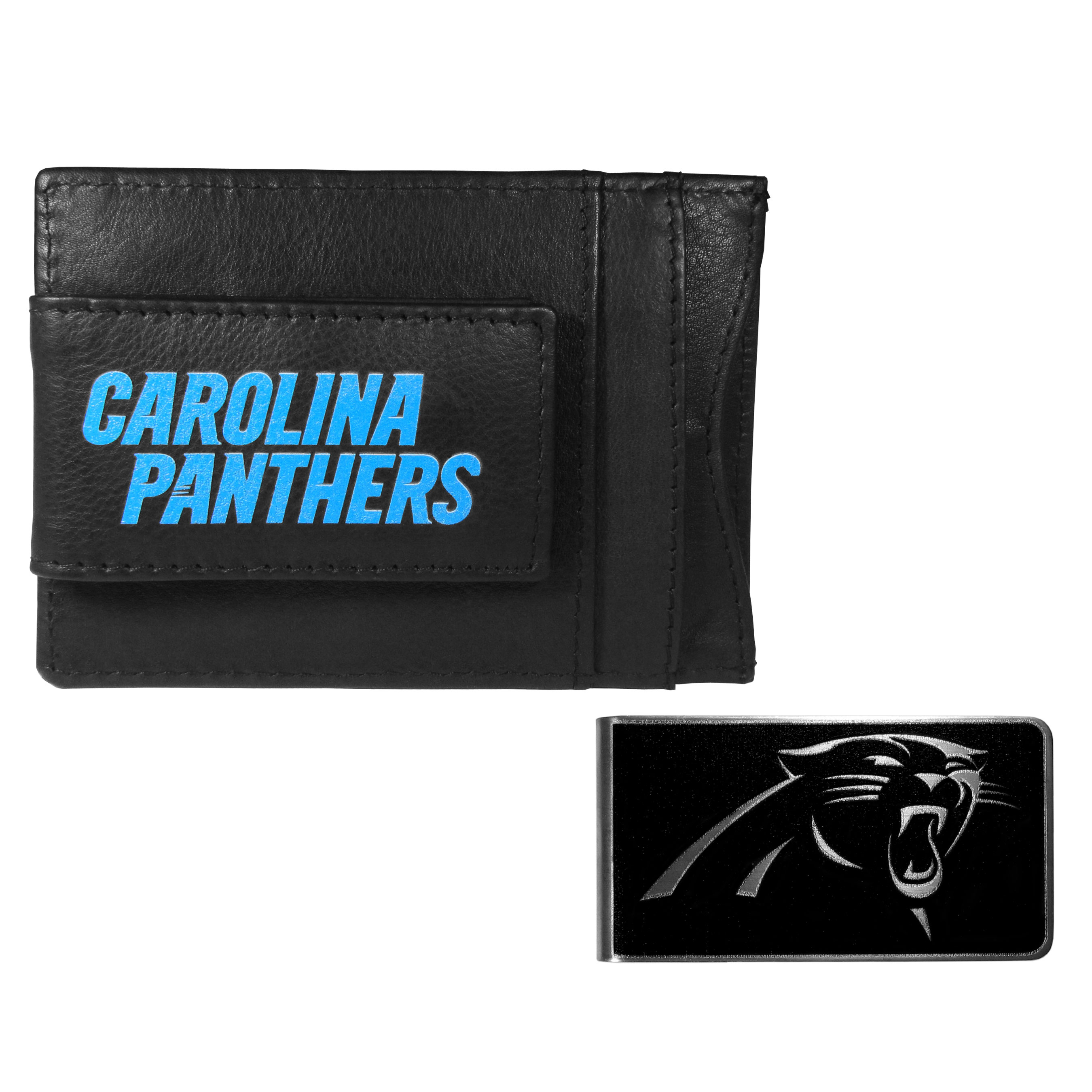 Carolina Panthers Leather Cash & Cardholder & Black Money Clip    