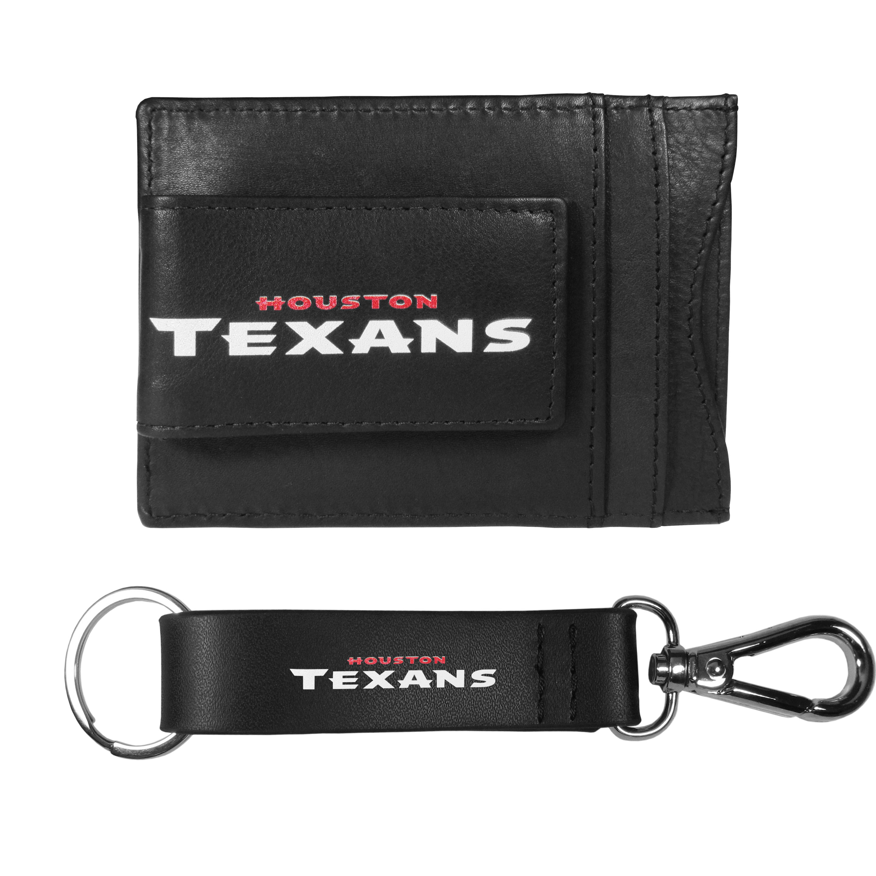 Houston Texans Leather Cash & Cardholder & Strap Key Chain    