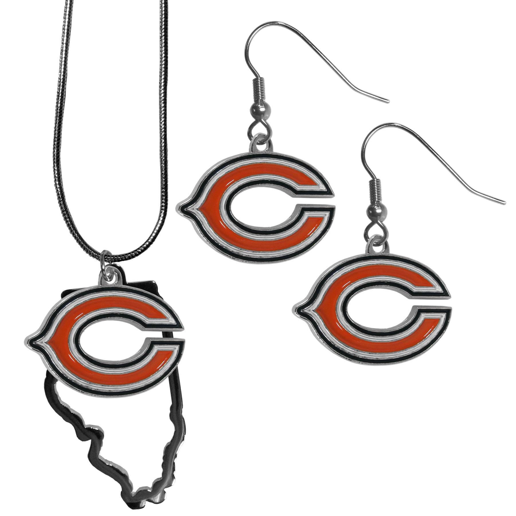 Chicago Bears Dangle Earrings and State Necklace Set    