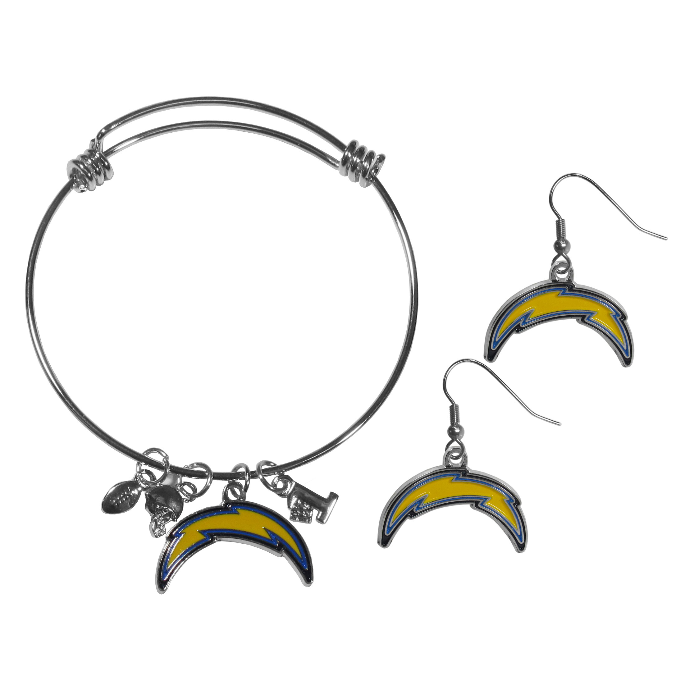 Los Angeles Chargers Dangle Earrings and Charm Bangle Bracelet Set    