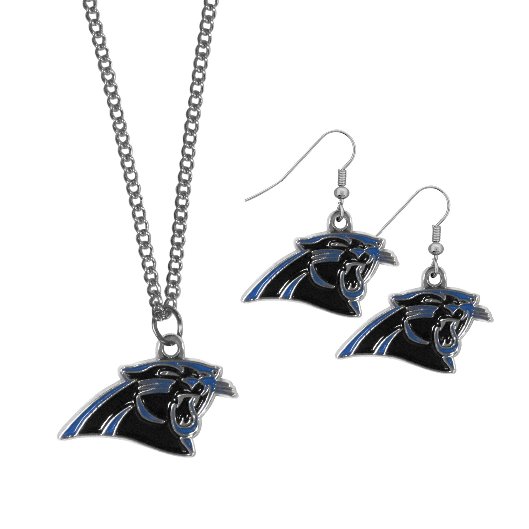 Carolina Panthers Dangle Earrings and Chain Necklace Set    