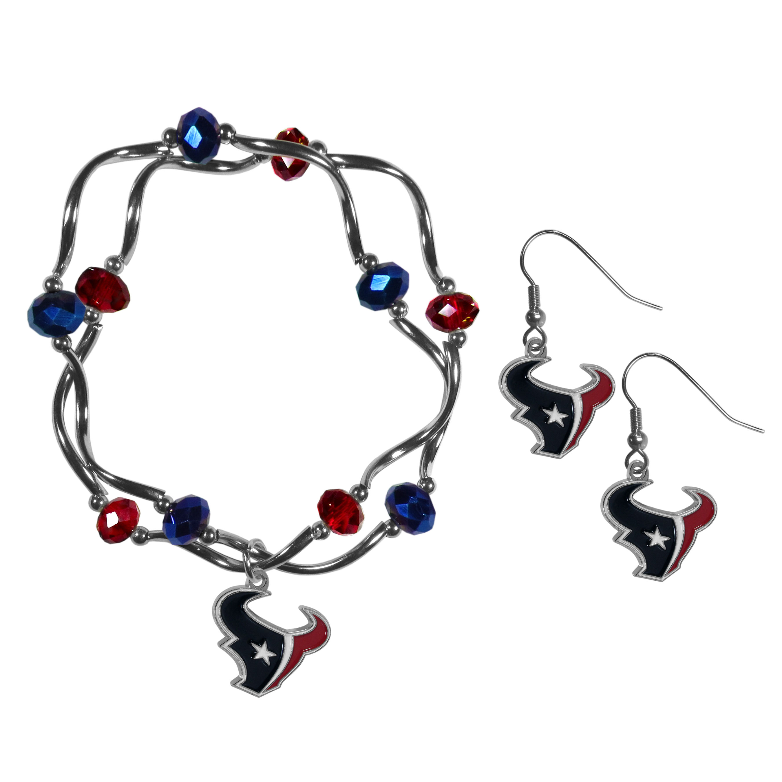 Houston Texans Dangle Earrings and Crystal Bead Bracelet Set    