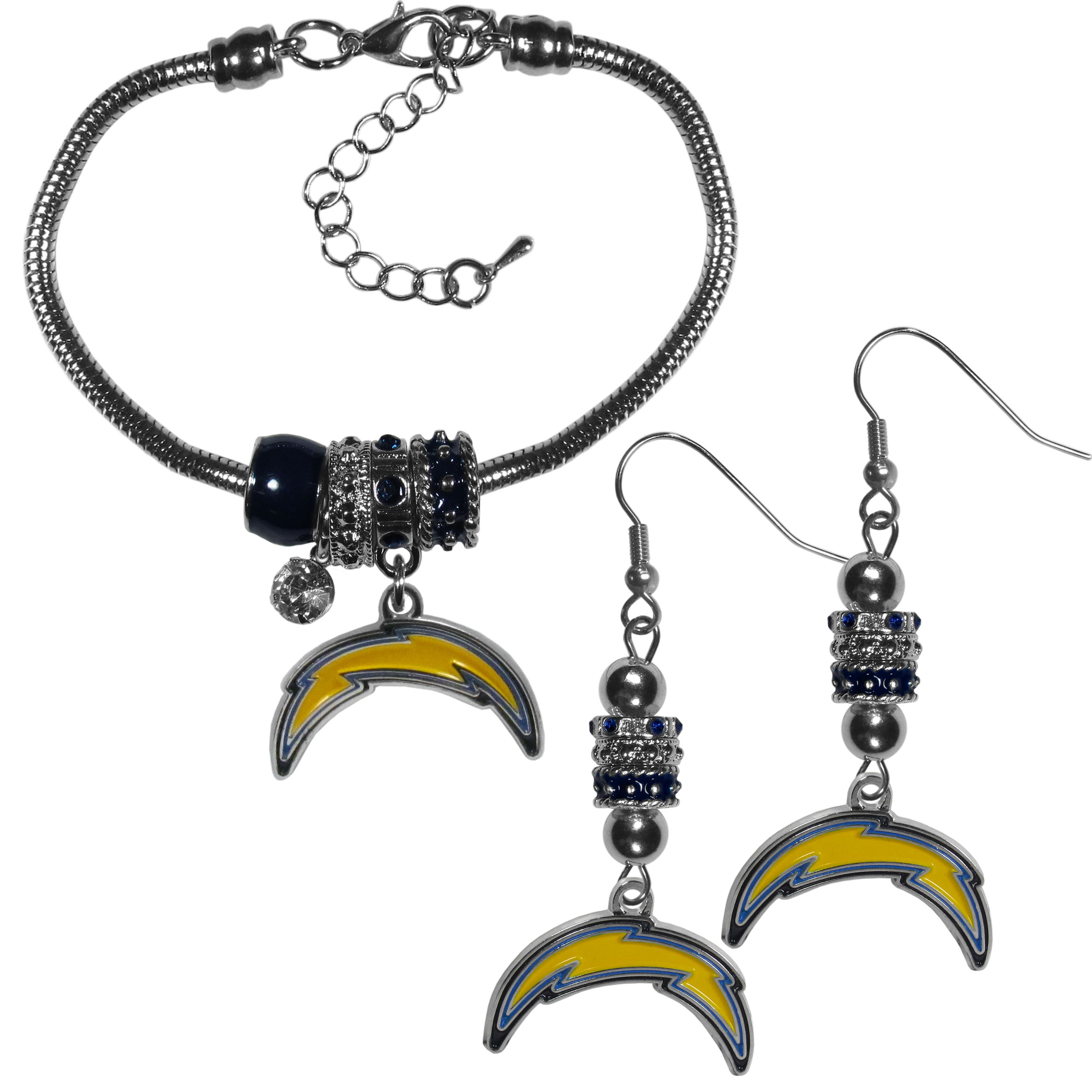 Los Angeles Chargers Euro Bead Earrings and Bracelet Set    