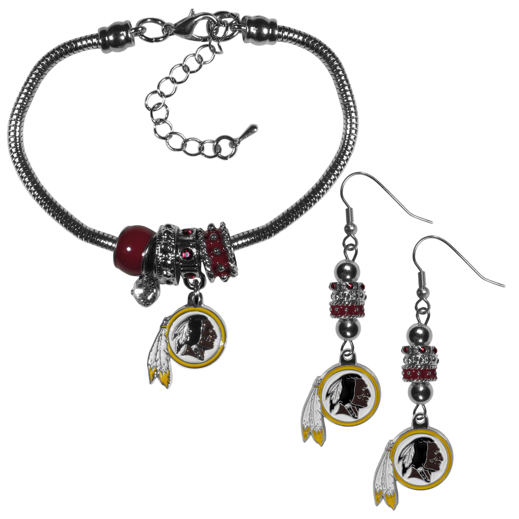 Washington Commanders Euro Bead Earrings and Bracelet Set    