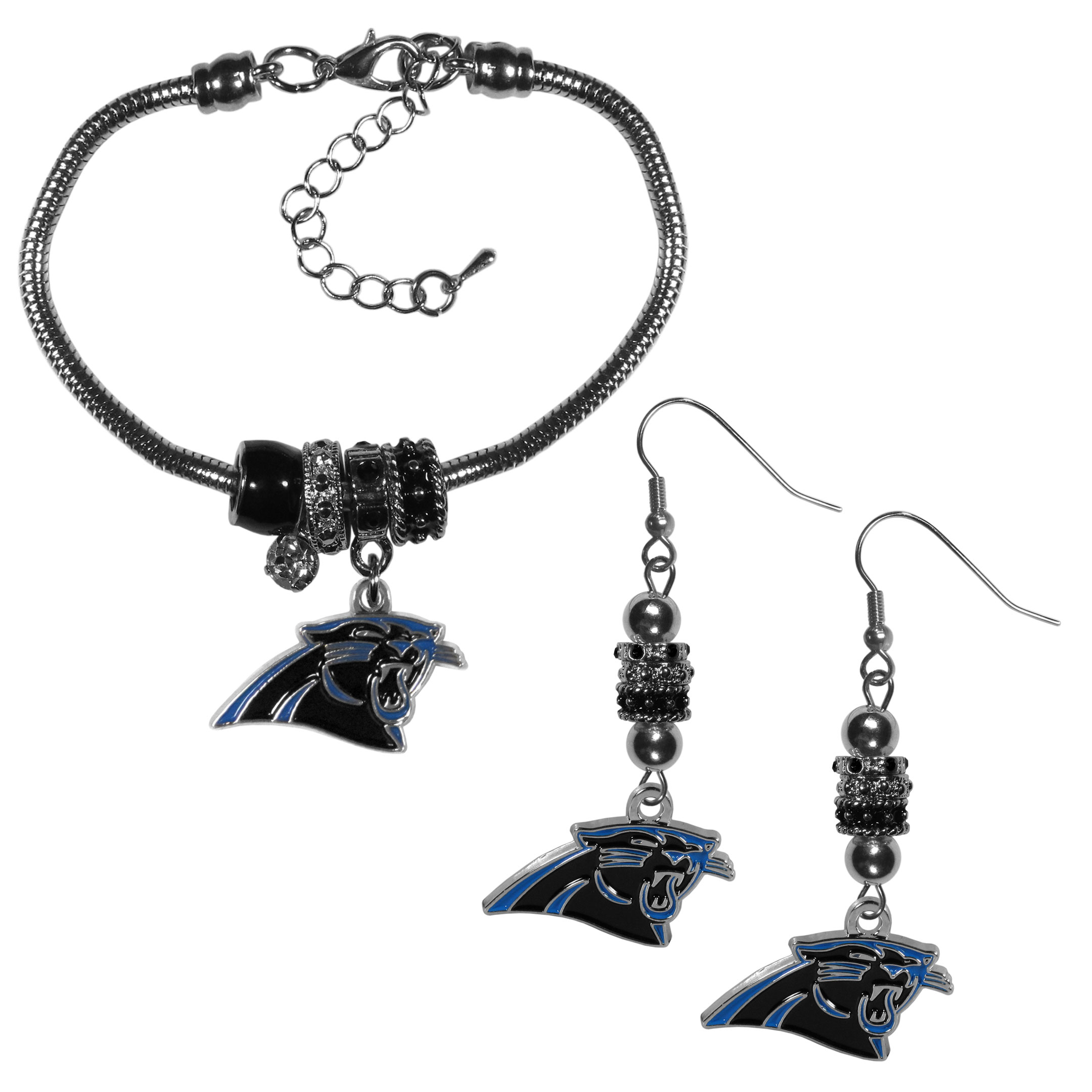 Carolina Panthers Euro Bead Earrings and Bracelet Set    