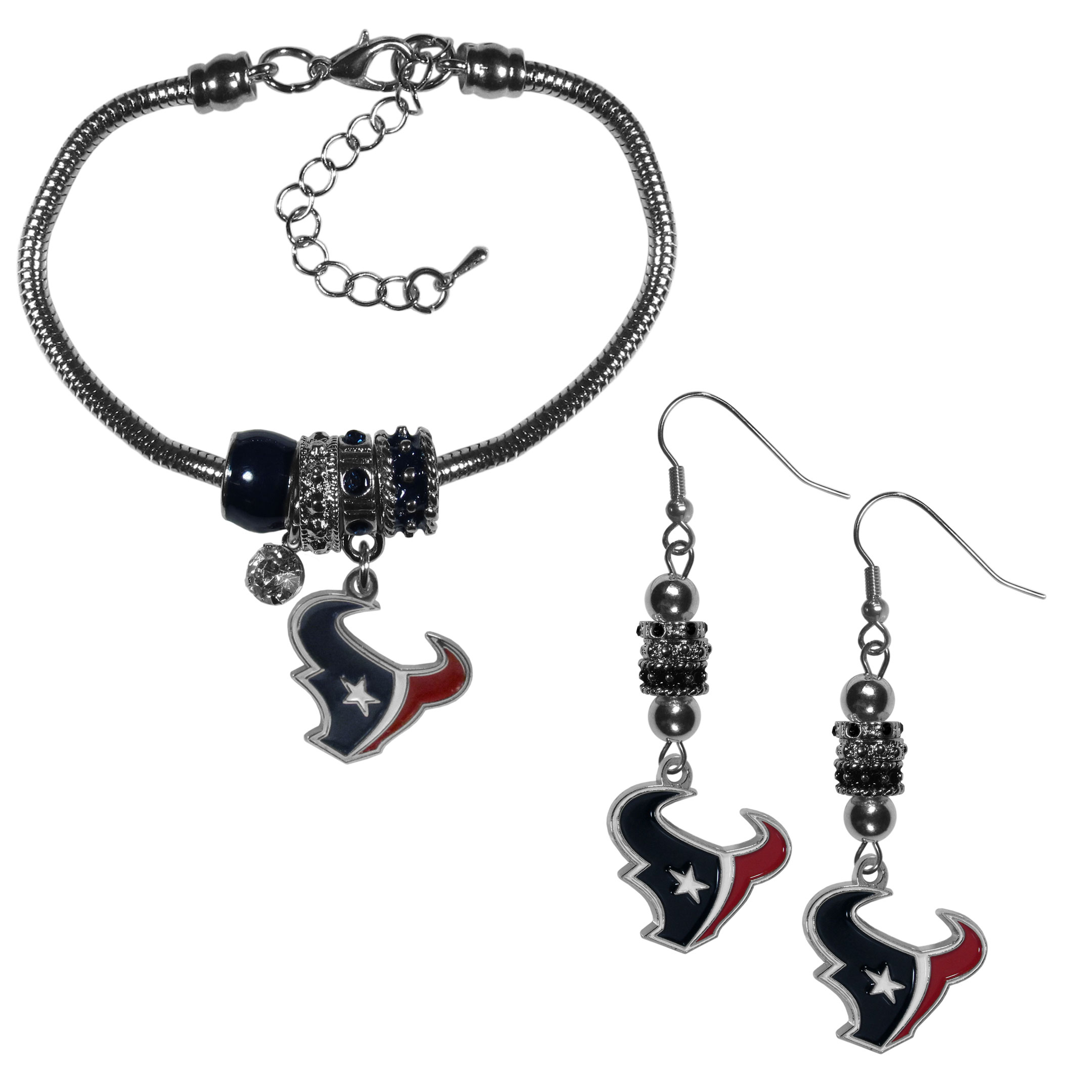 Houston Texans Euro Bead Earrings and Bracelet Set    