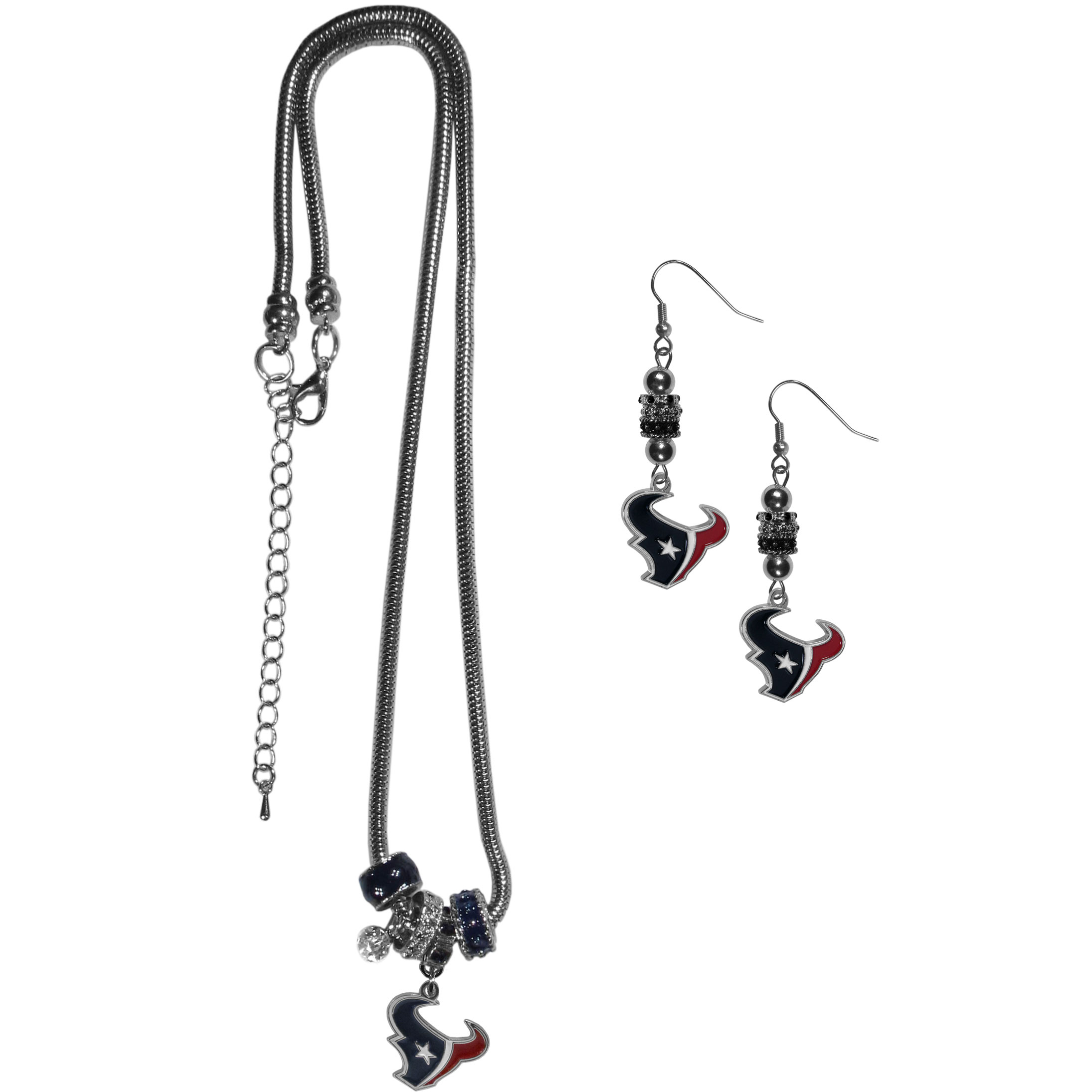 Houston Texans Euro Bead Earrings and Necklace Set    