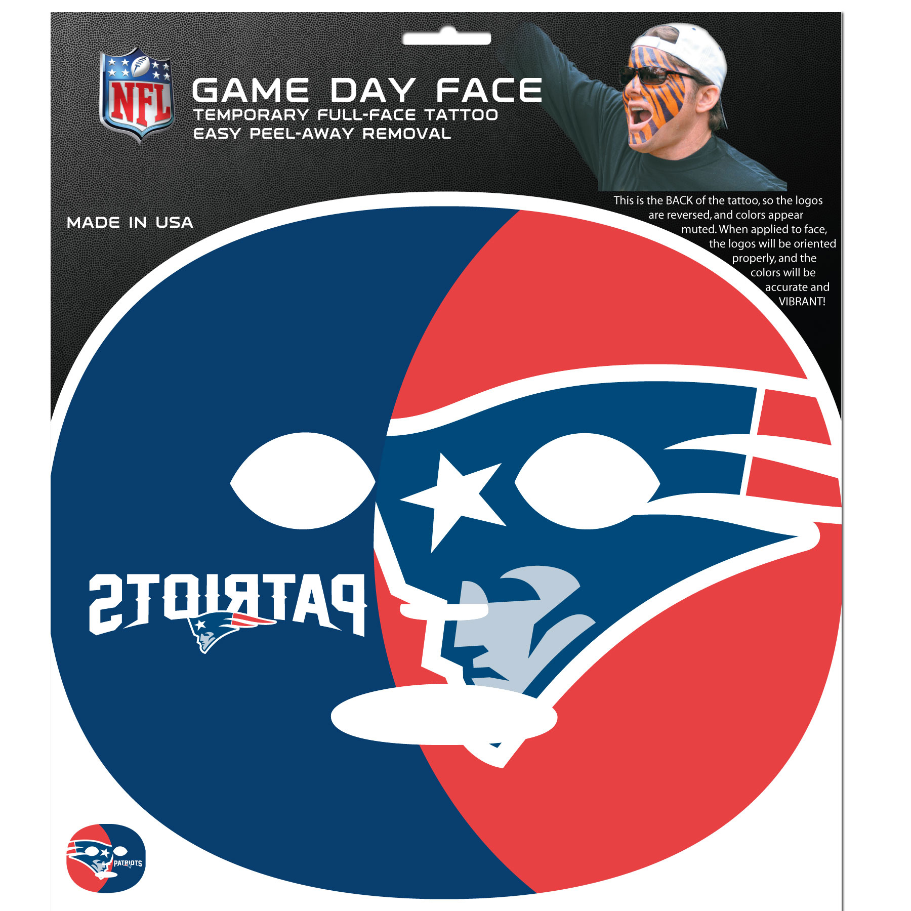 New England Patriots Game Face Temporary Tattoo    