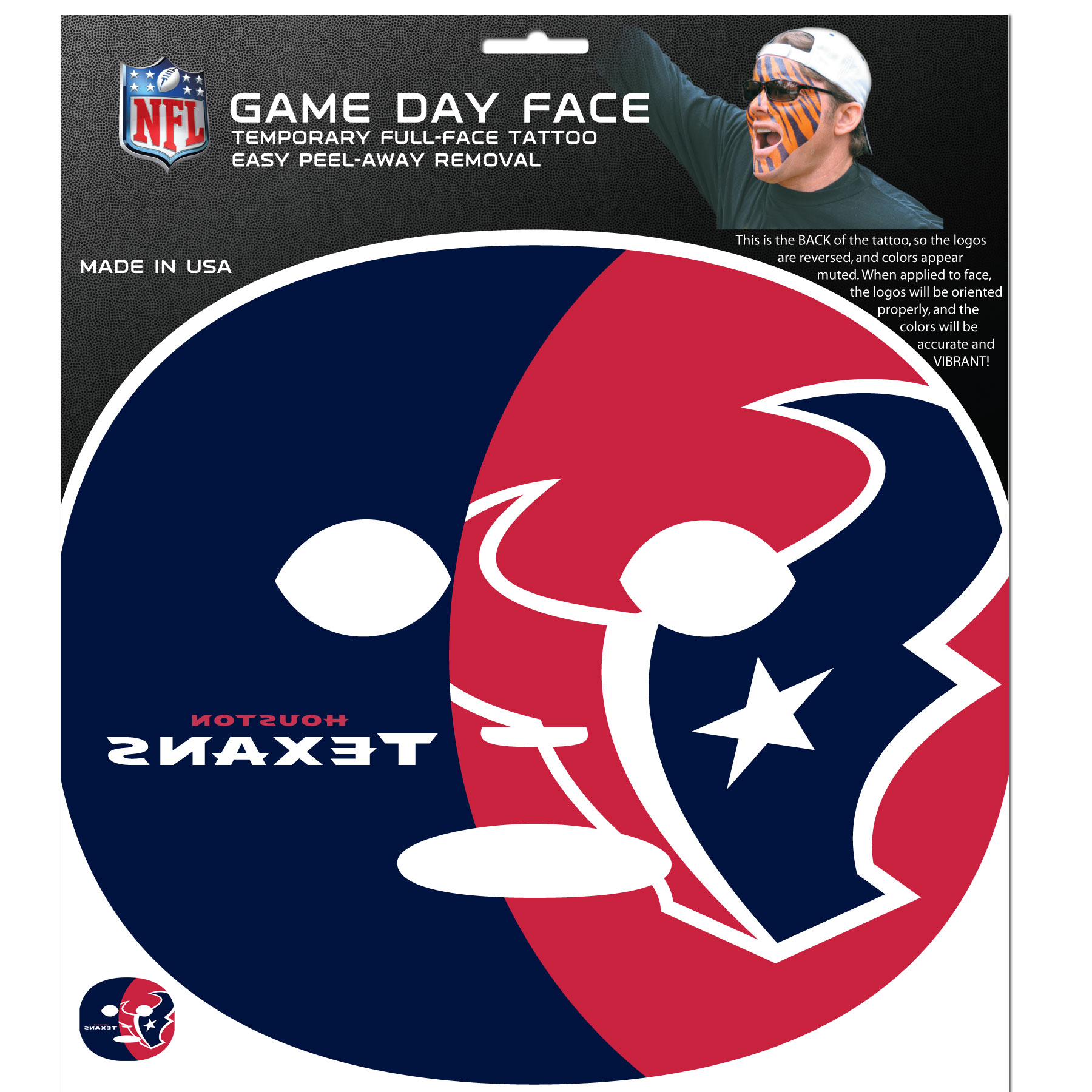 Houston Texans Game Face Temporary Tattoo    